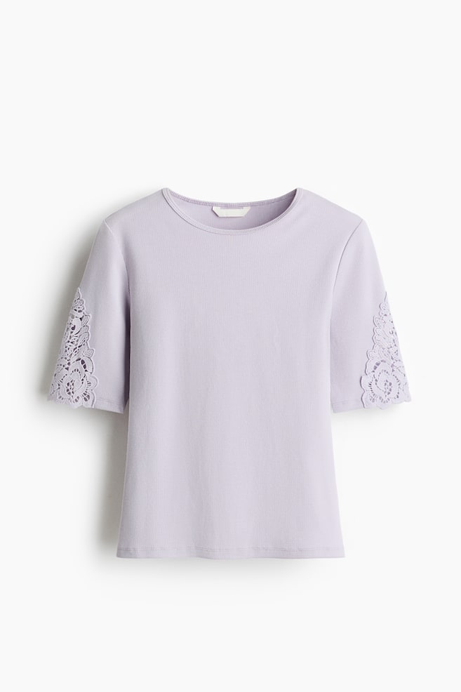 Lace-inset ribbed top - Light purple - 1