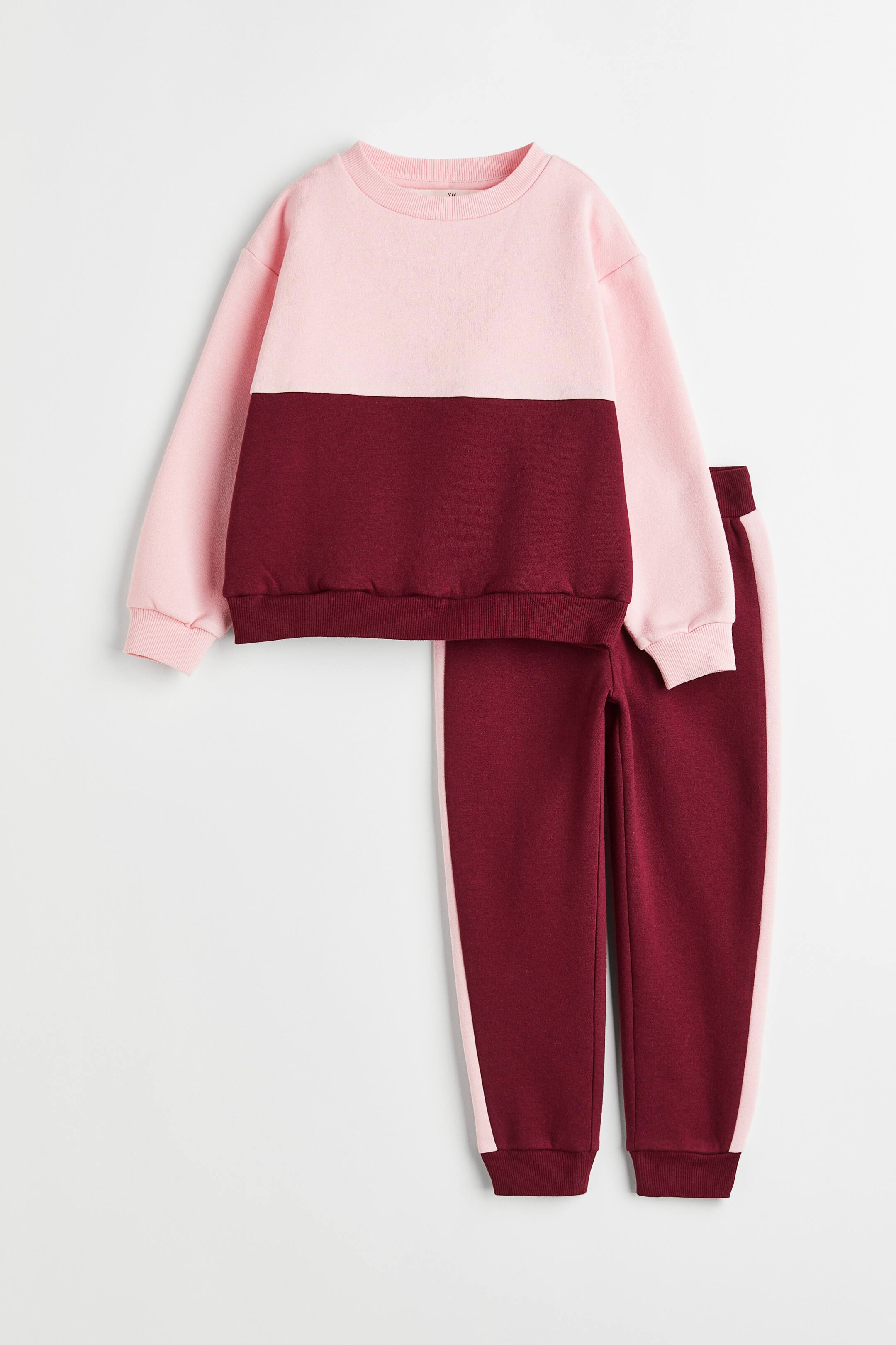 2piece Sweatshirt Set Round Neck Long sleeve Dark red/light pink