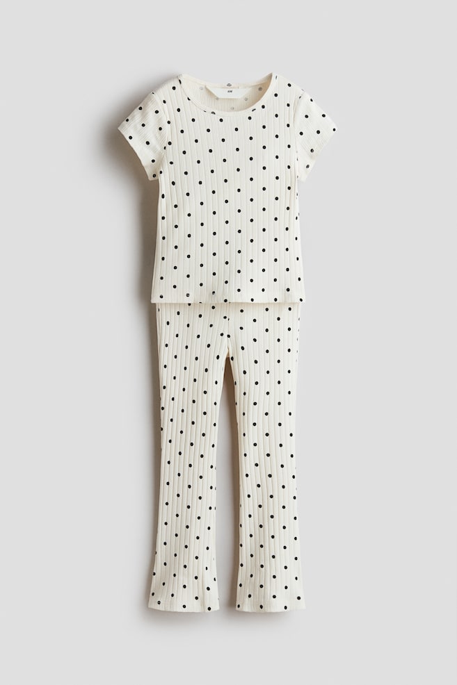 2-Piece Ribbed Cotton Set - Cream/polka dot/Lilac/floral/Light dusty pink/cherries/Cream/floral - 1