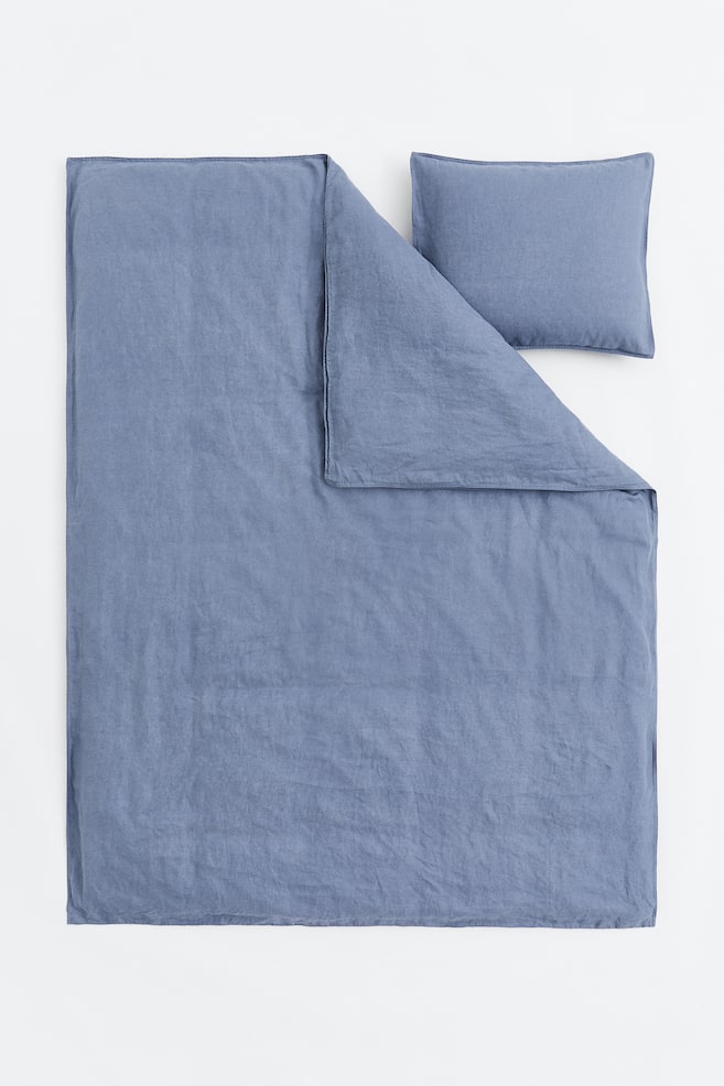 Enkelt sengesett i lin - Blå/Hvit/Lys grå/Beige/dc/dc/dc/dc/dc - 4