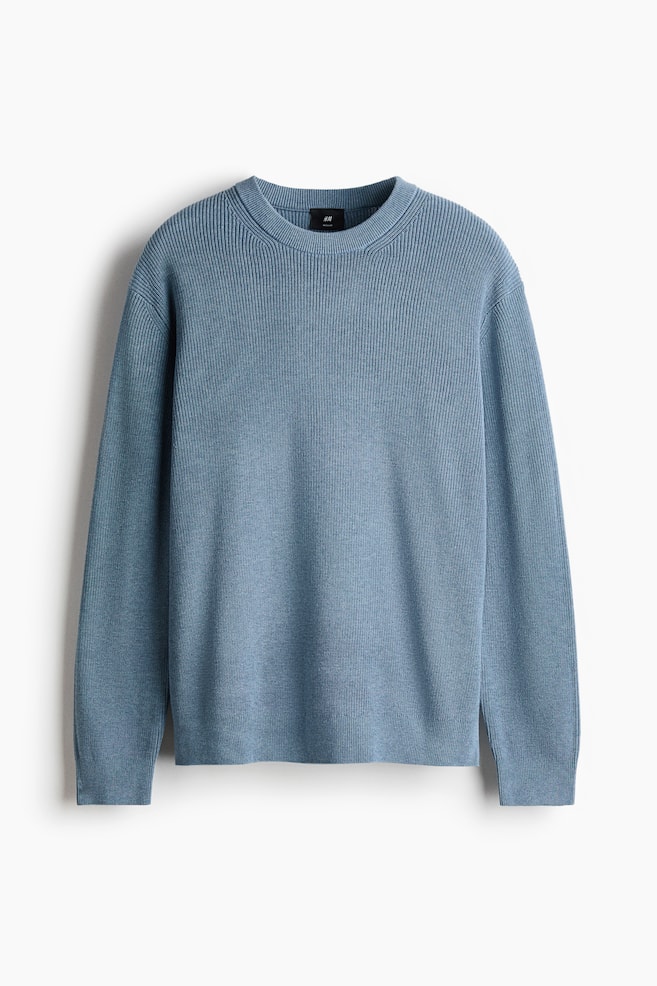 Regular-Fit Rib-Knit Cotton Sweater - Medium blue/Dark red/Black/Dark gray/Light beige/striped - 1