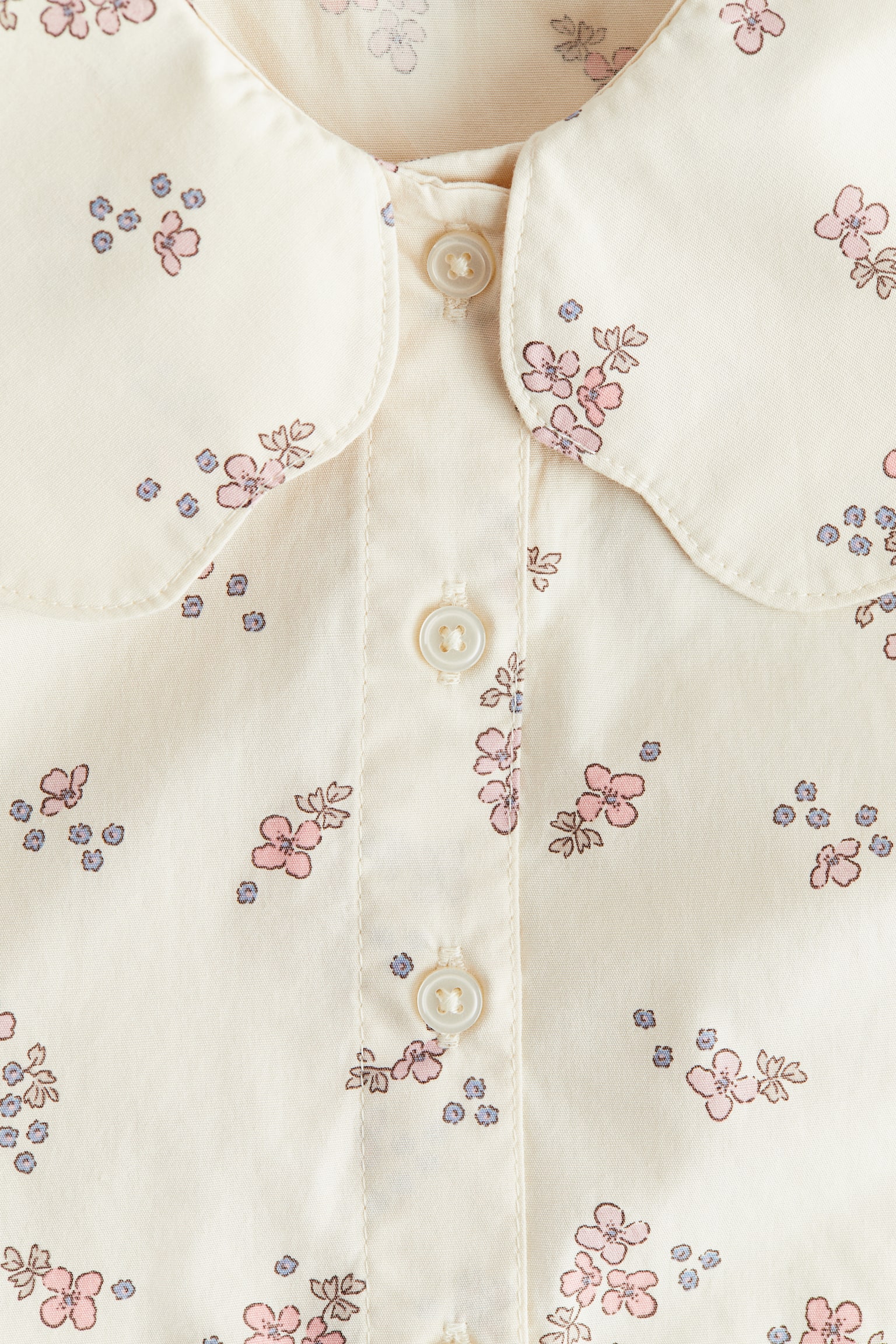 Cotton Blouse with Collar - Light beige/floral/White - 2