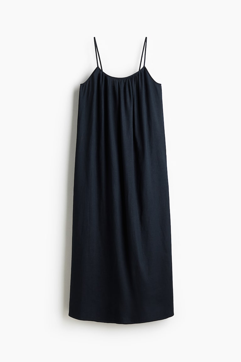Linen-Blend Strappy Dress - Nearly black