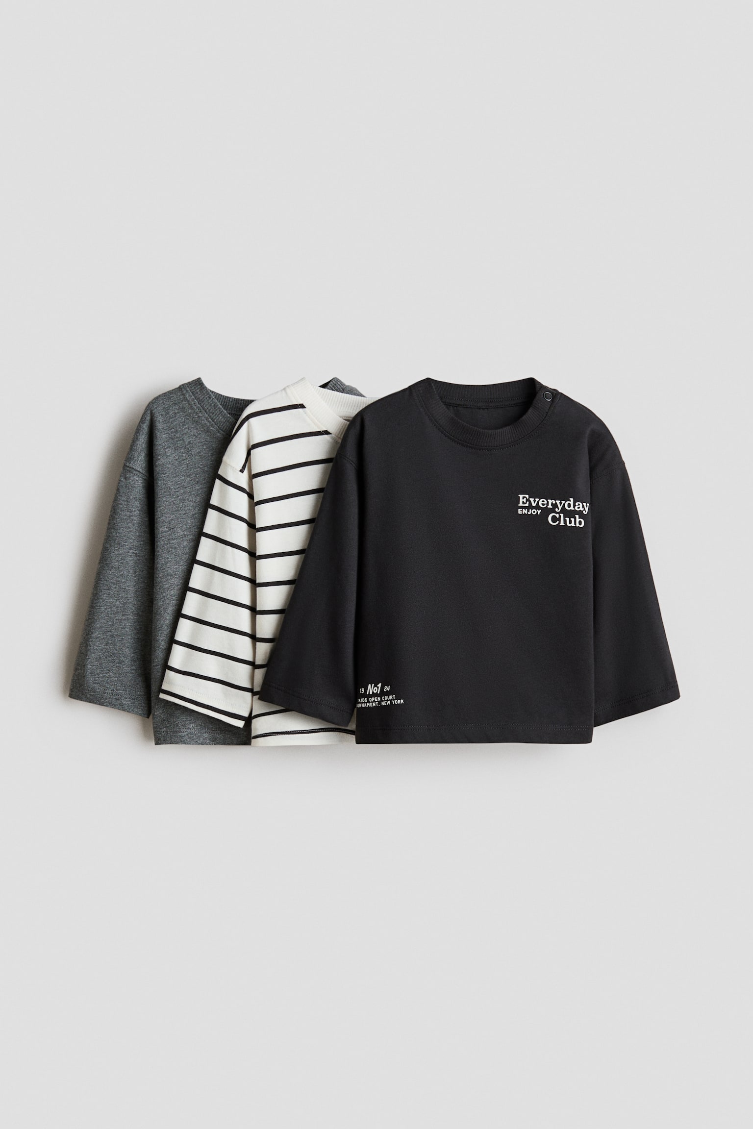 3-pack long-sleeved cotton T-shirts - Dark grey/White/Navy blue/The Cute Crew/Dusty blue/Cars/Navy blue/Dinosaurs - 1