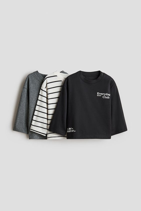 Детские футболки H&M 3-Pack Long-Sleeved Cotton T-Shirts