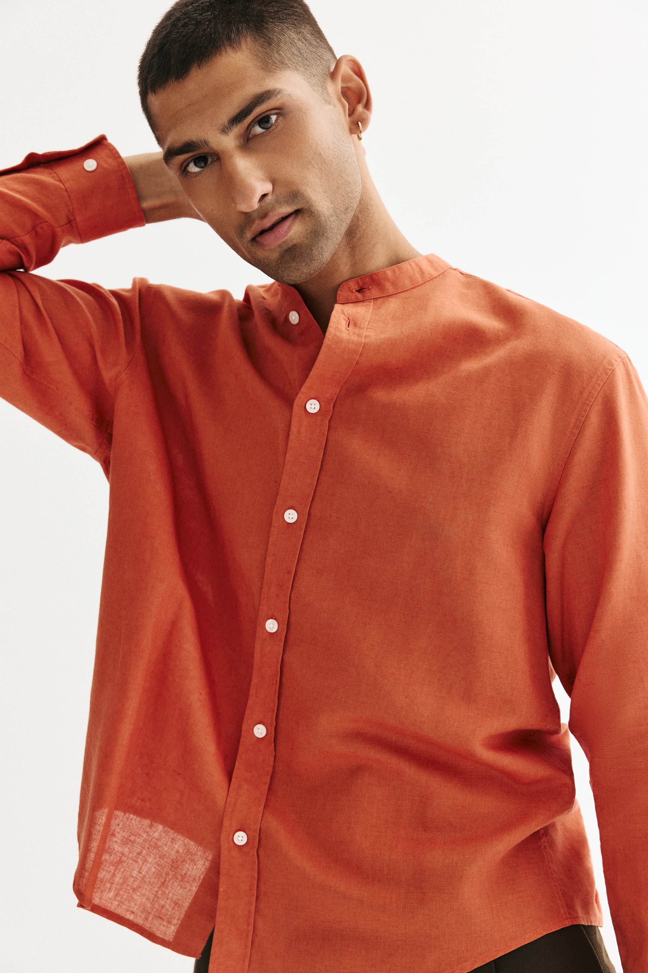 View larger image: Regular Fit Linen-blend grandad shirt - Dark orange - Men | H&M IN 2