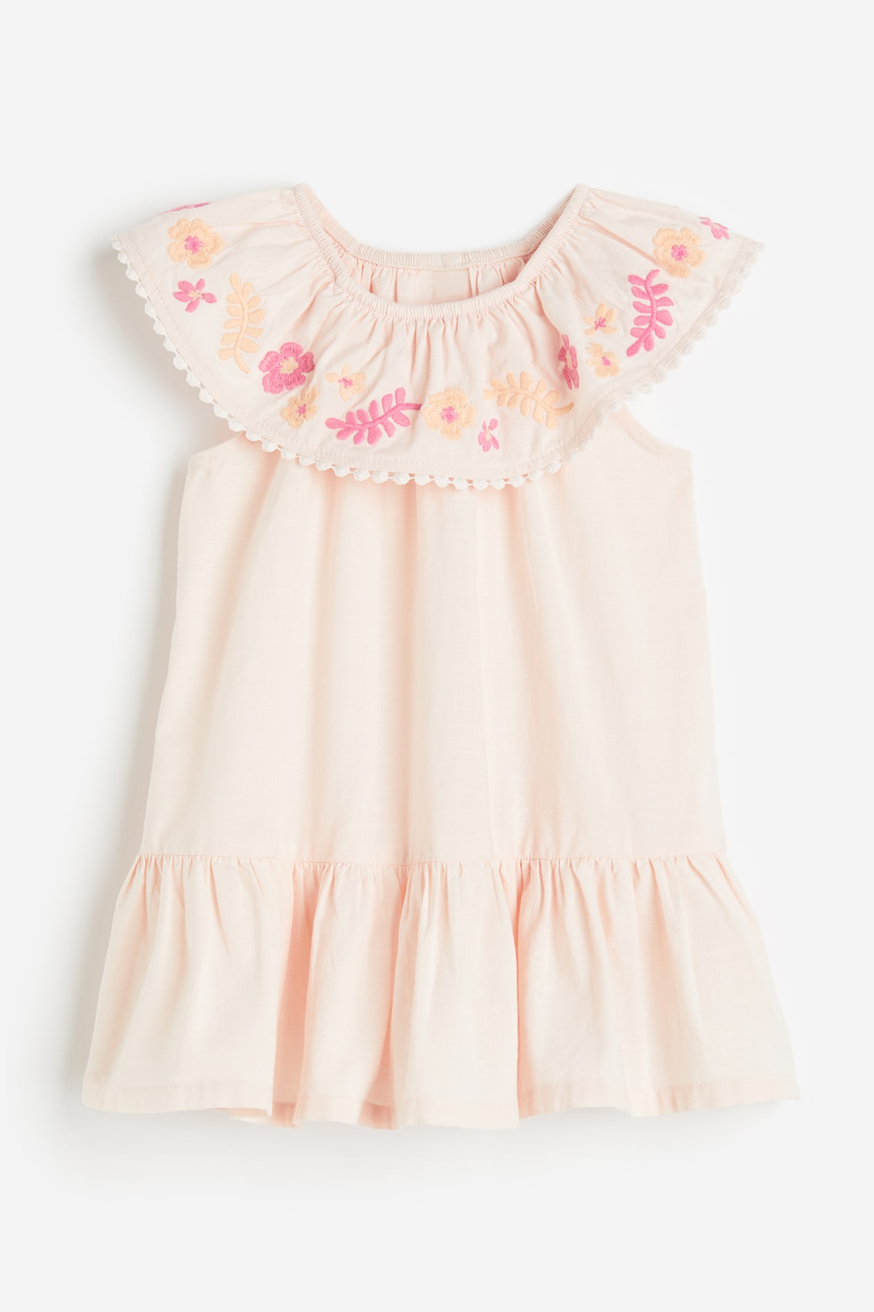 Flounce-trimmed Dress - Round Neck - Sleeveless - Light pink/flowers ...