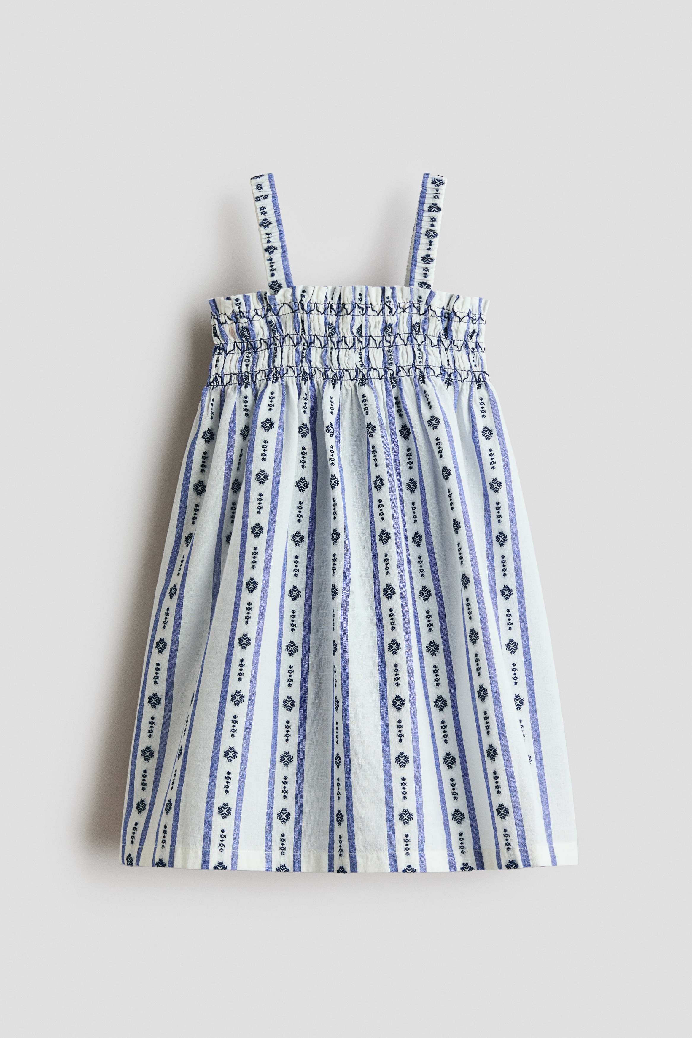 Smocked strappy dress - White/Patterned/Red/Beige striped/Light yellow/White/Blue striped