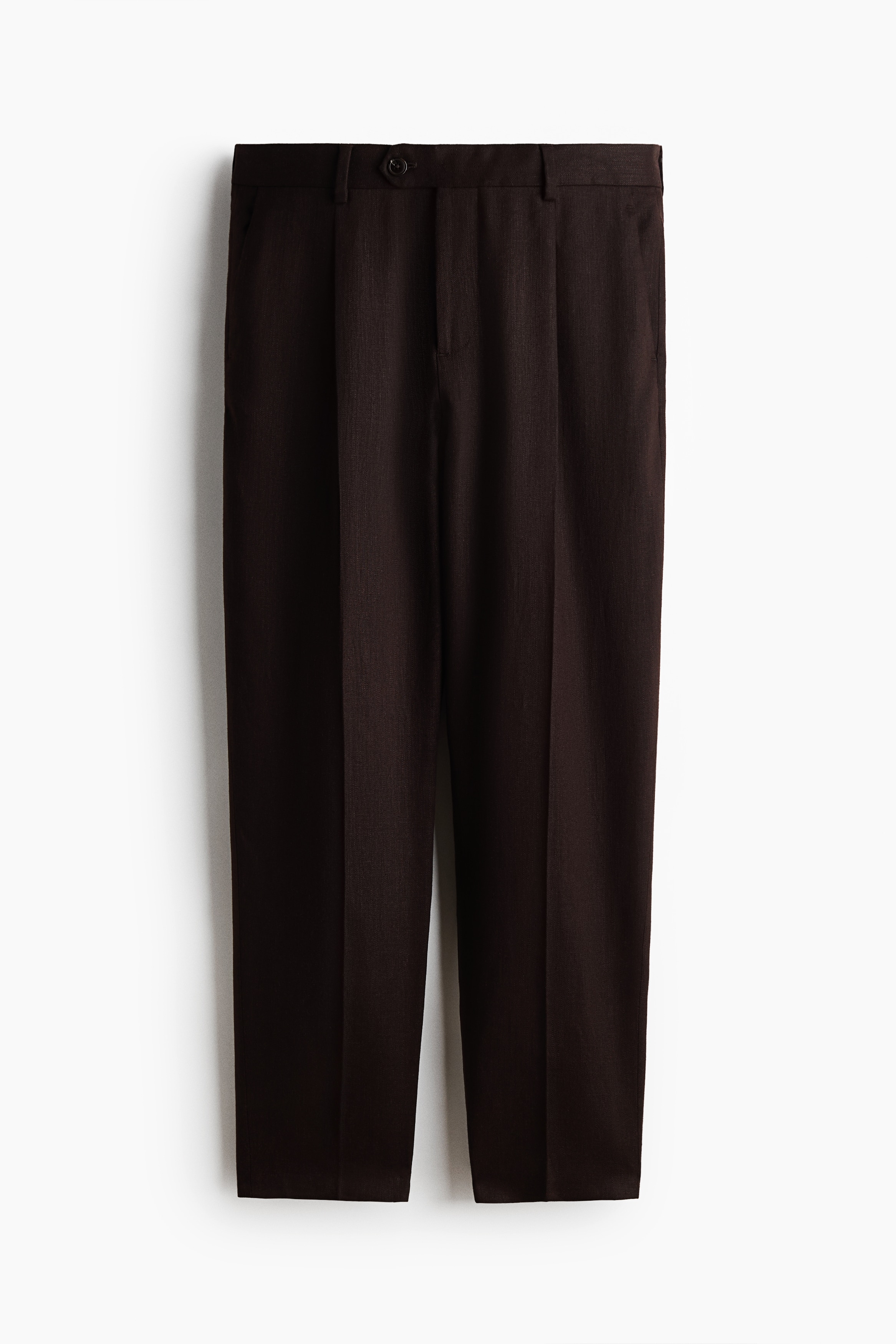 Dressad byxa i linmix Regular Fit - Mörkbrun/Beige