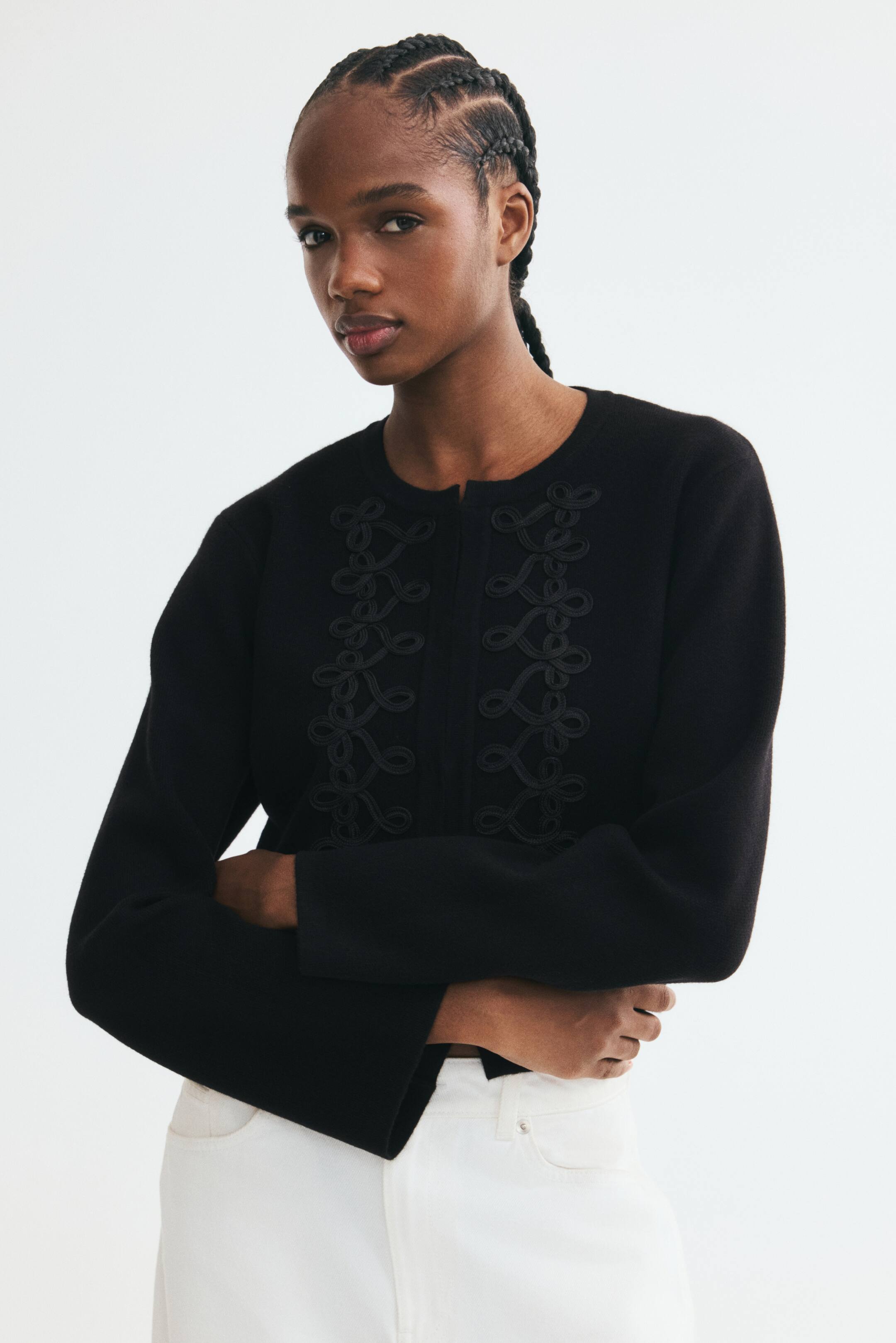 View larger image: Short rope-detail cardigan - Black - Ladies | H&M 1