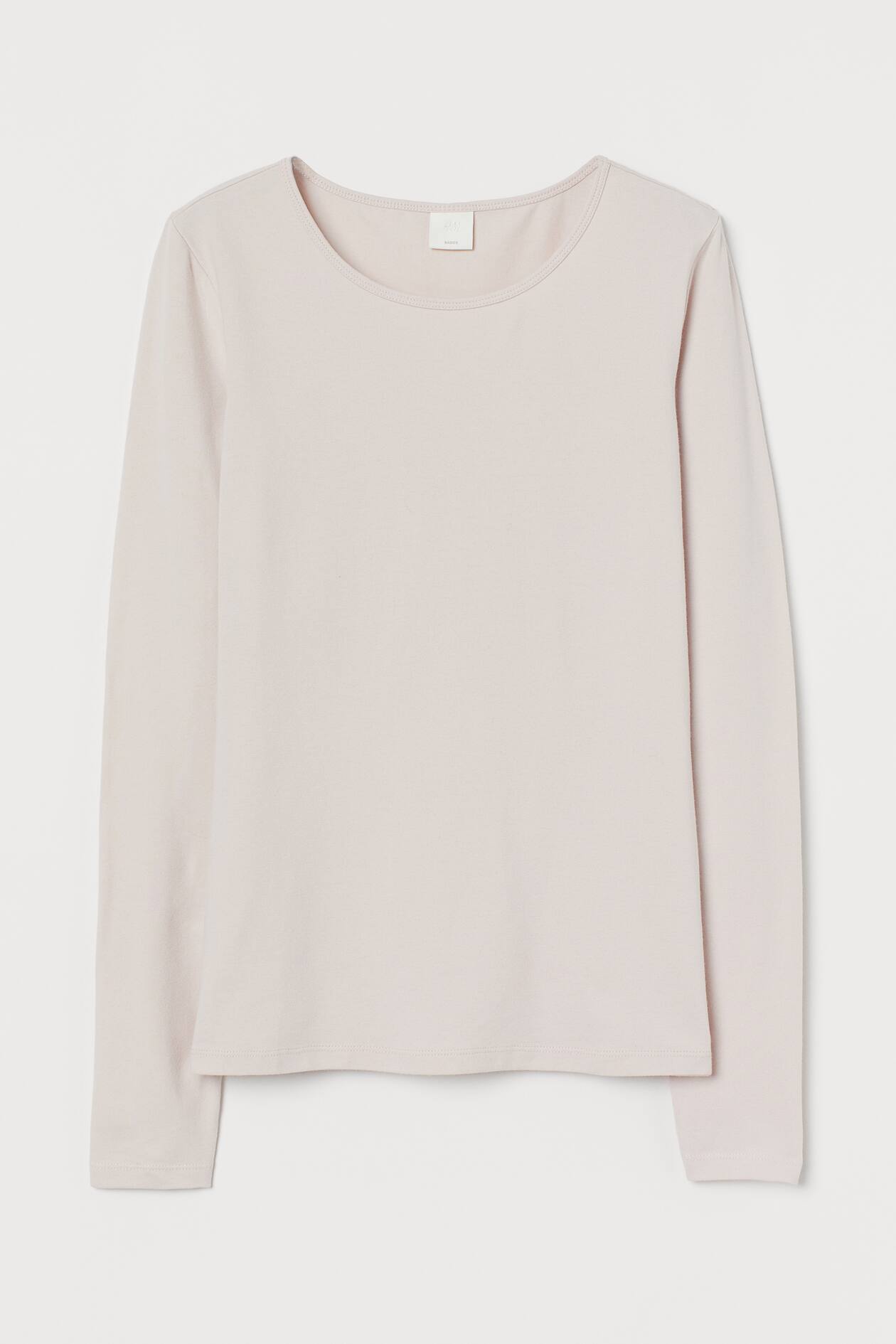 Long-sleeved Jersey Top - Round Neck - Long sleeve - Powder pink ...