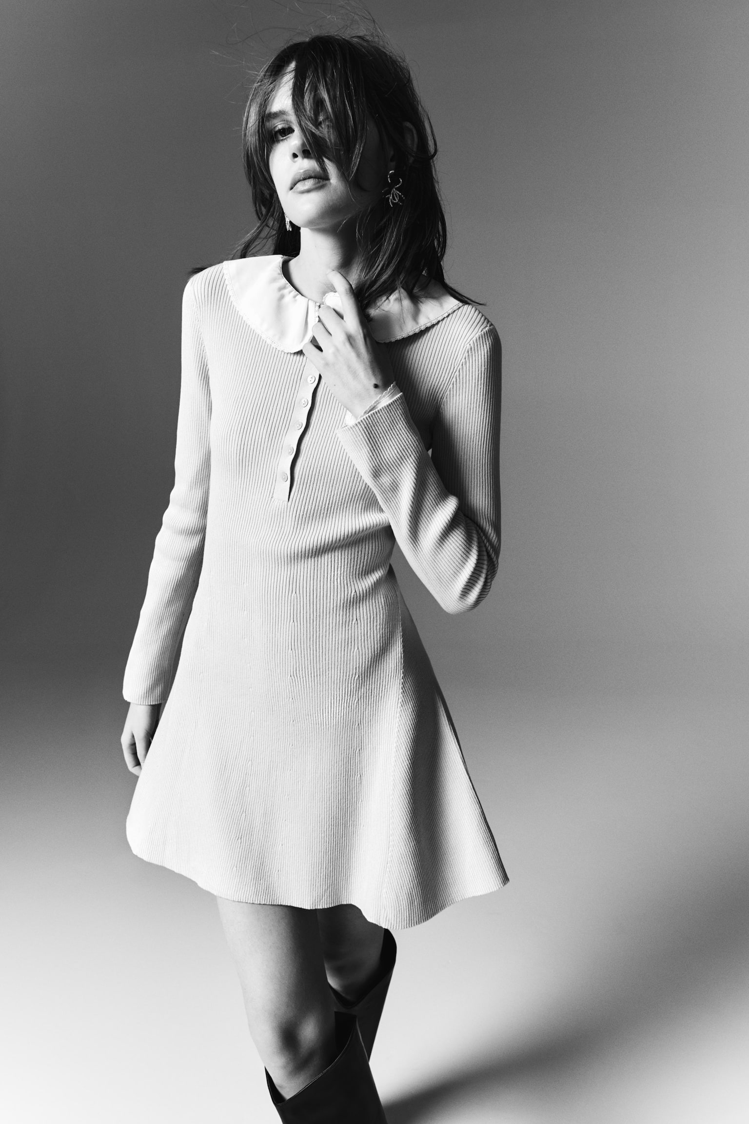 Rib-knit flared-skirt dress - Light blue/Dark olive green/Dark grey/Burgundy - 6