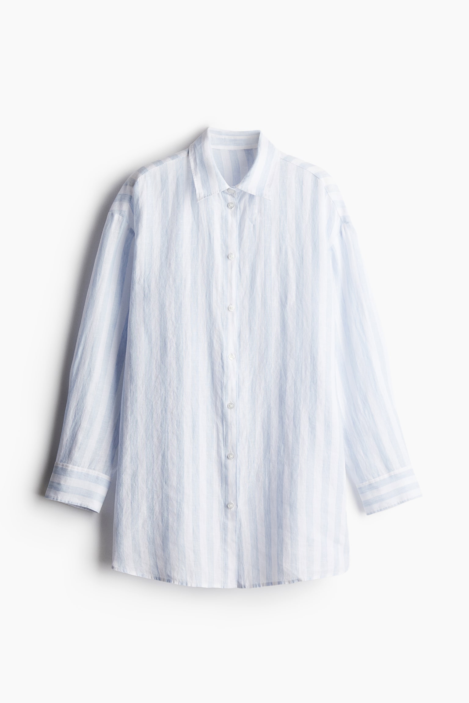 Long linen shirt - Light blue/Striped/White - 2