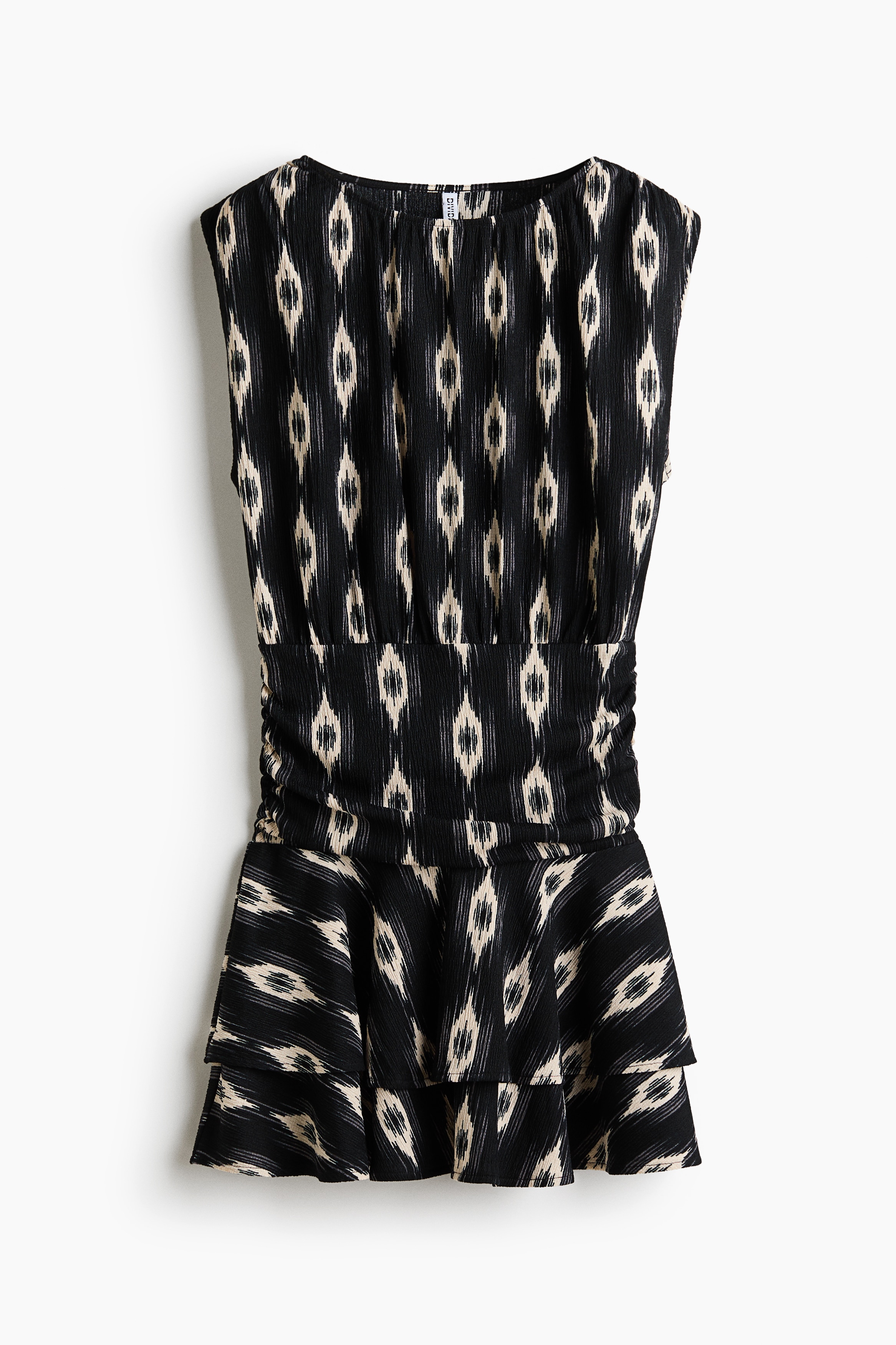 Crinkled tiered dress - Black/Patterned/Black