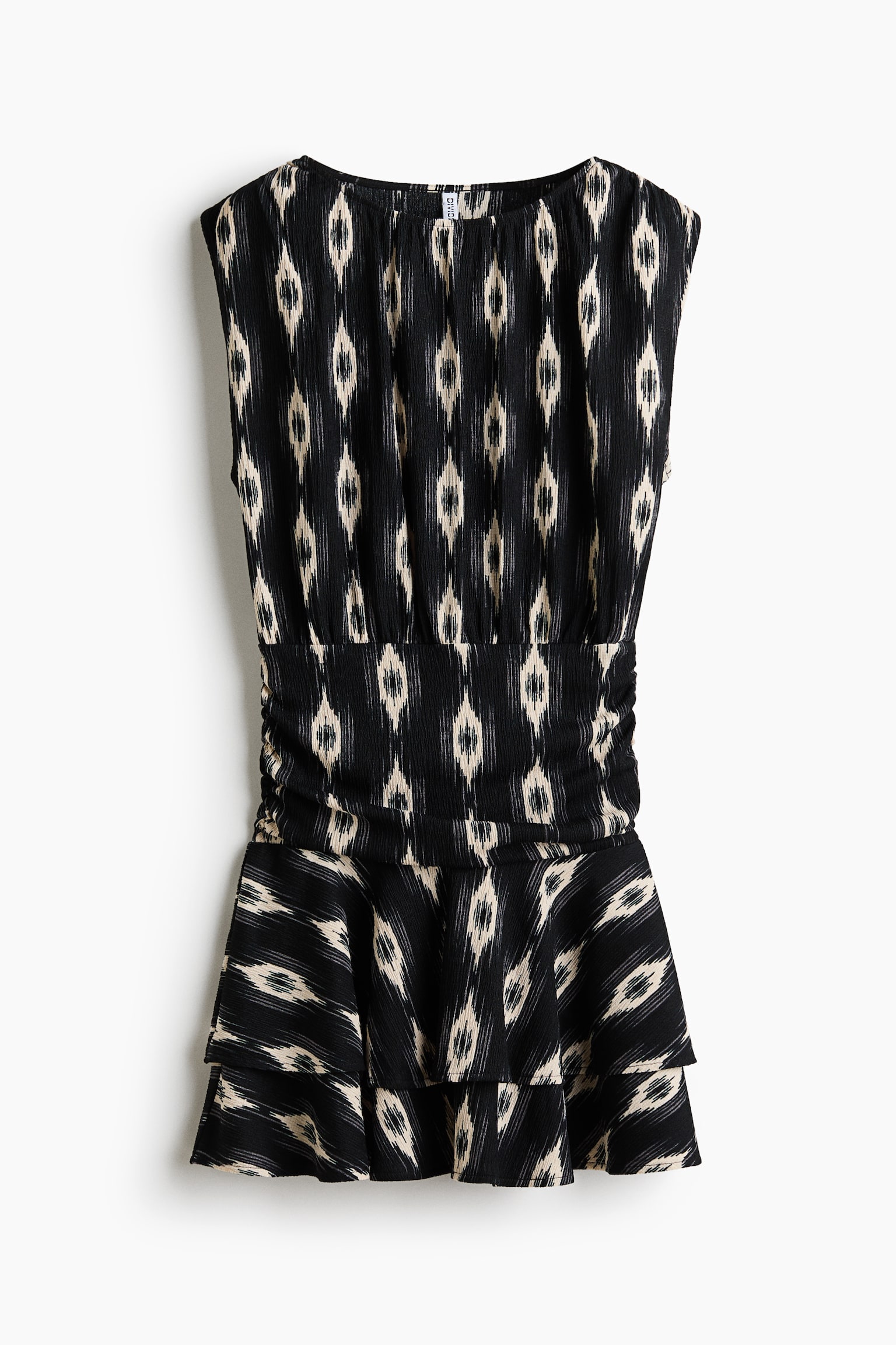 Crinkled tiered dress - Black/Patterned/Black