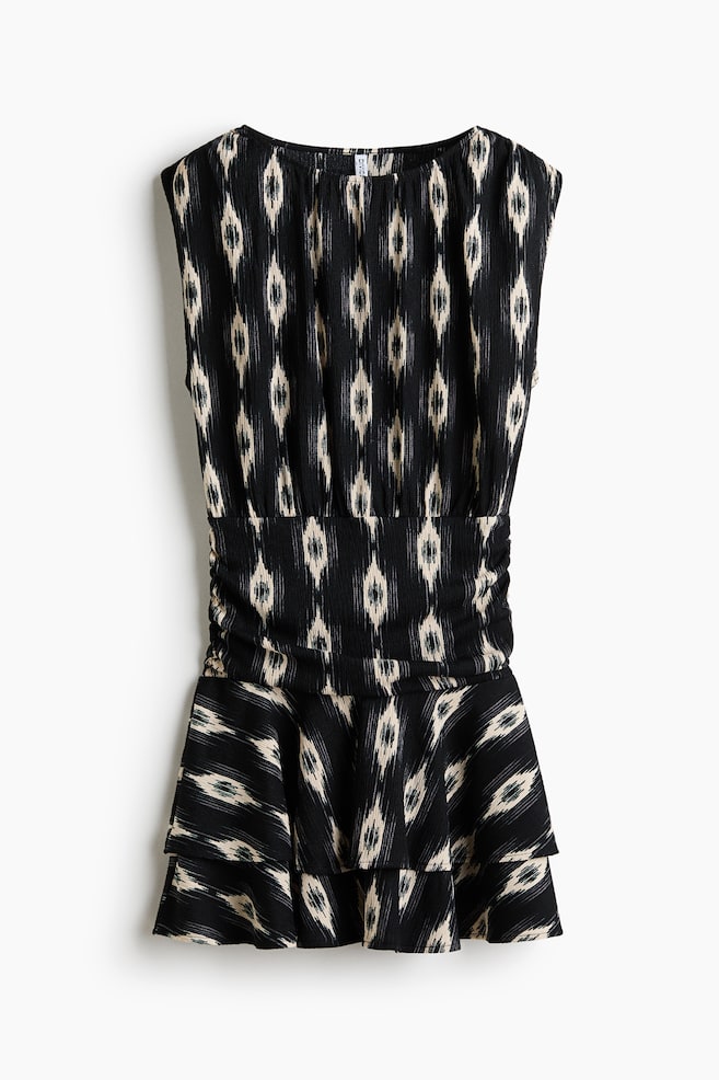 Crinkled Tiered Dress - Black/patterned/Black - 1
