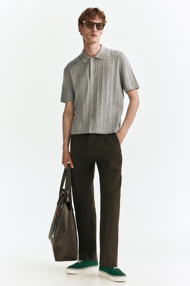 Regular Fit Cable-knit shirt - Grey/White/Navy blue - 2