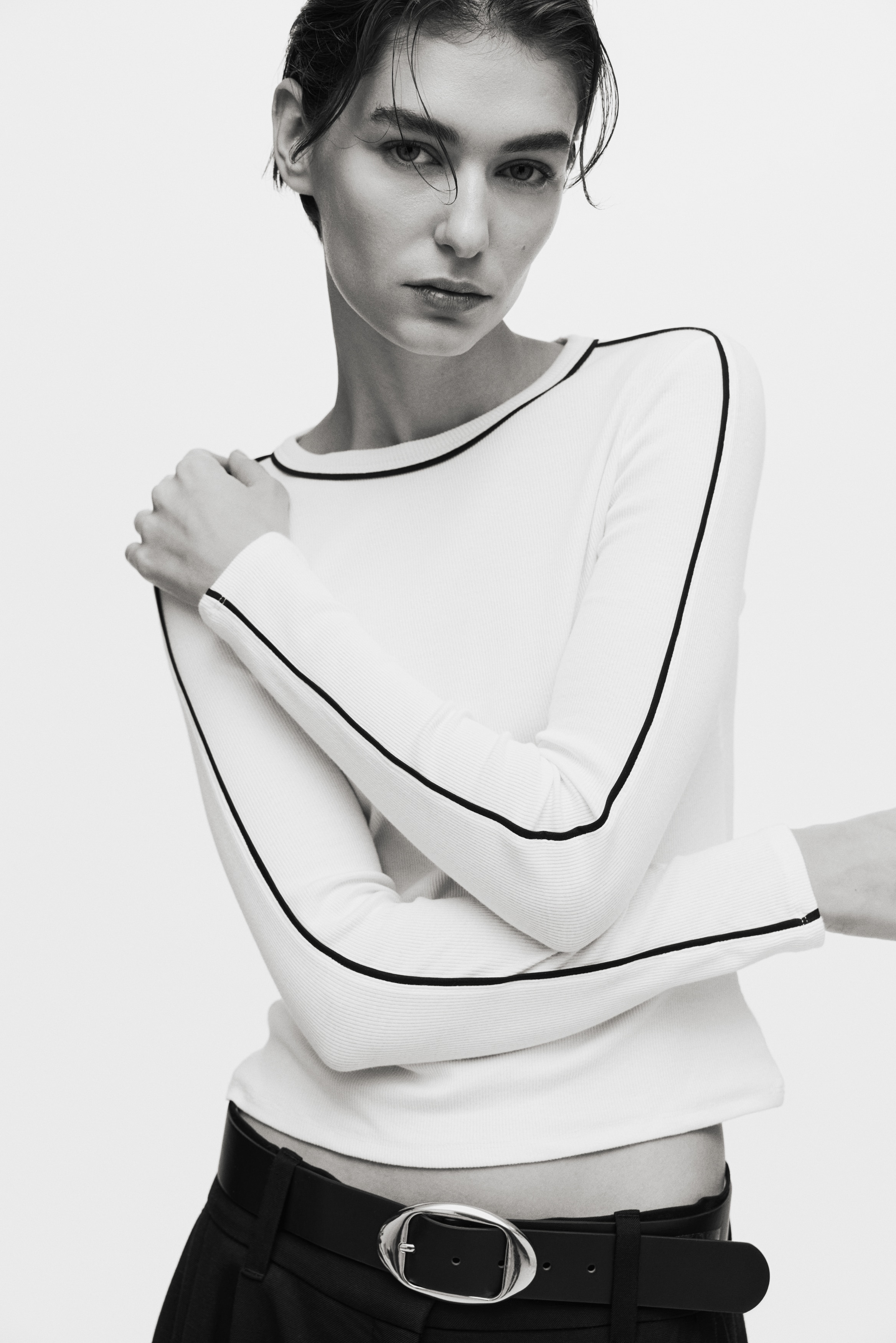 Top van ribtricot - Roomwit