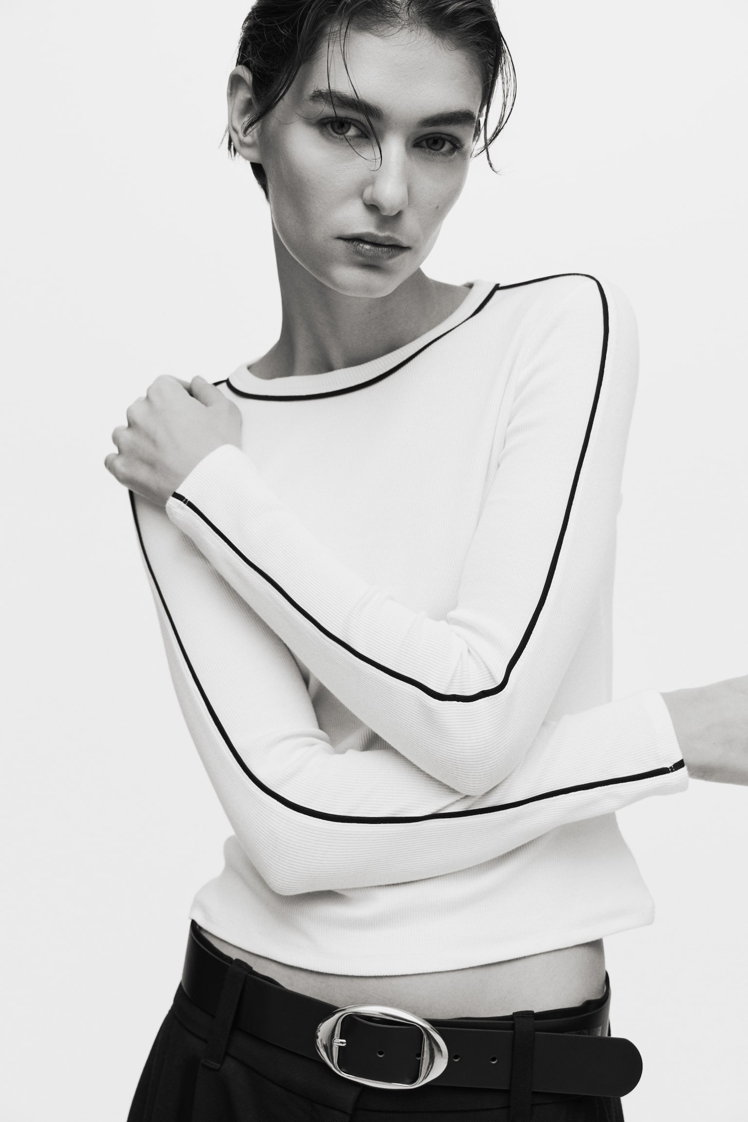 Top z žebrovaného žerzeje - Krémová - 2