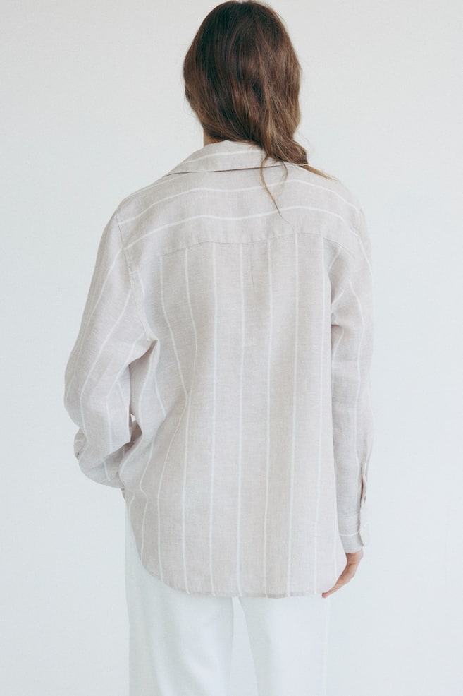Linen Shirt - Light beige/white striped/White/Dark brown/Blue/striped/Black/Light blue/striped - 4