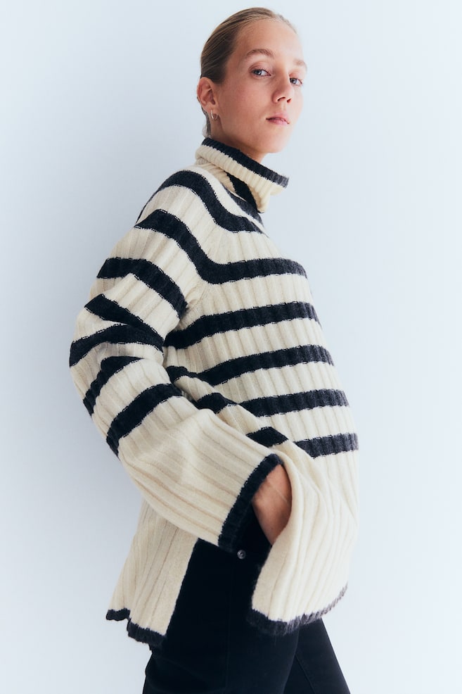 MAMA Polo-neck jumper - Cream/Striped/Black/Striped - 1