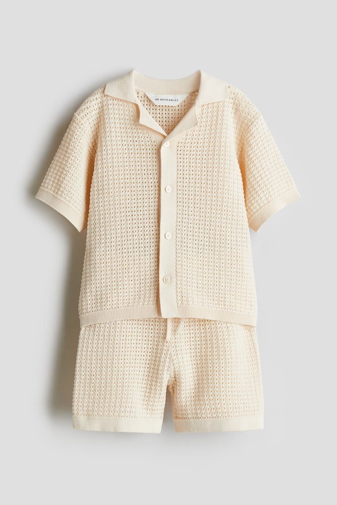 Ensemble 2 pièces en pointelle de coton - Beige clair/Marron/Bleu clair - 1