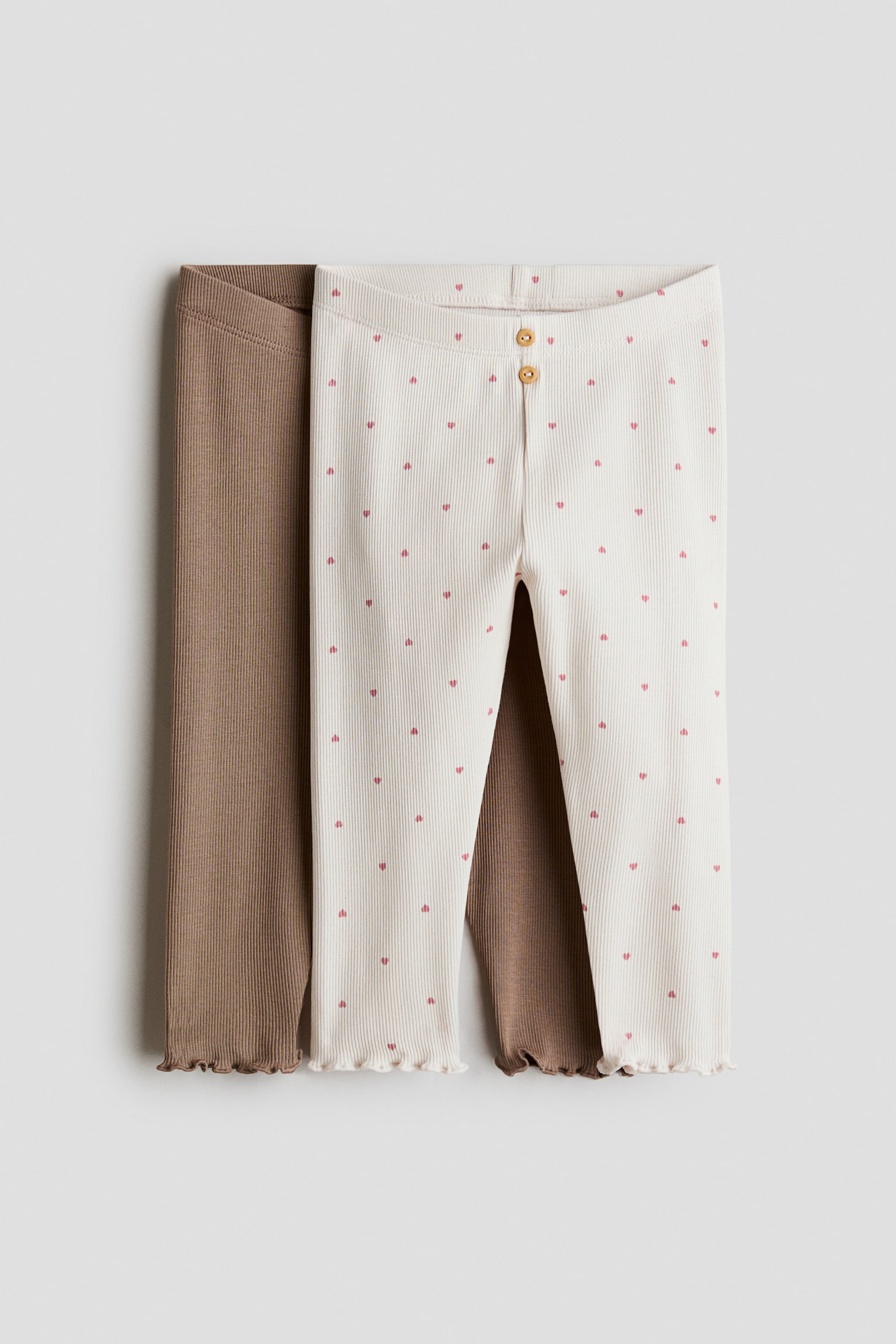 2-Pack Ribbed Cotton Leggings - White/hearts/Light dusty pink/floral