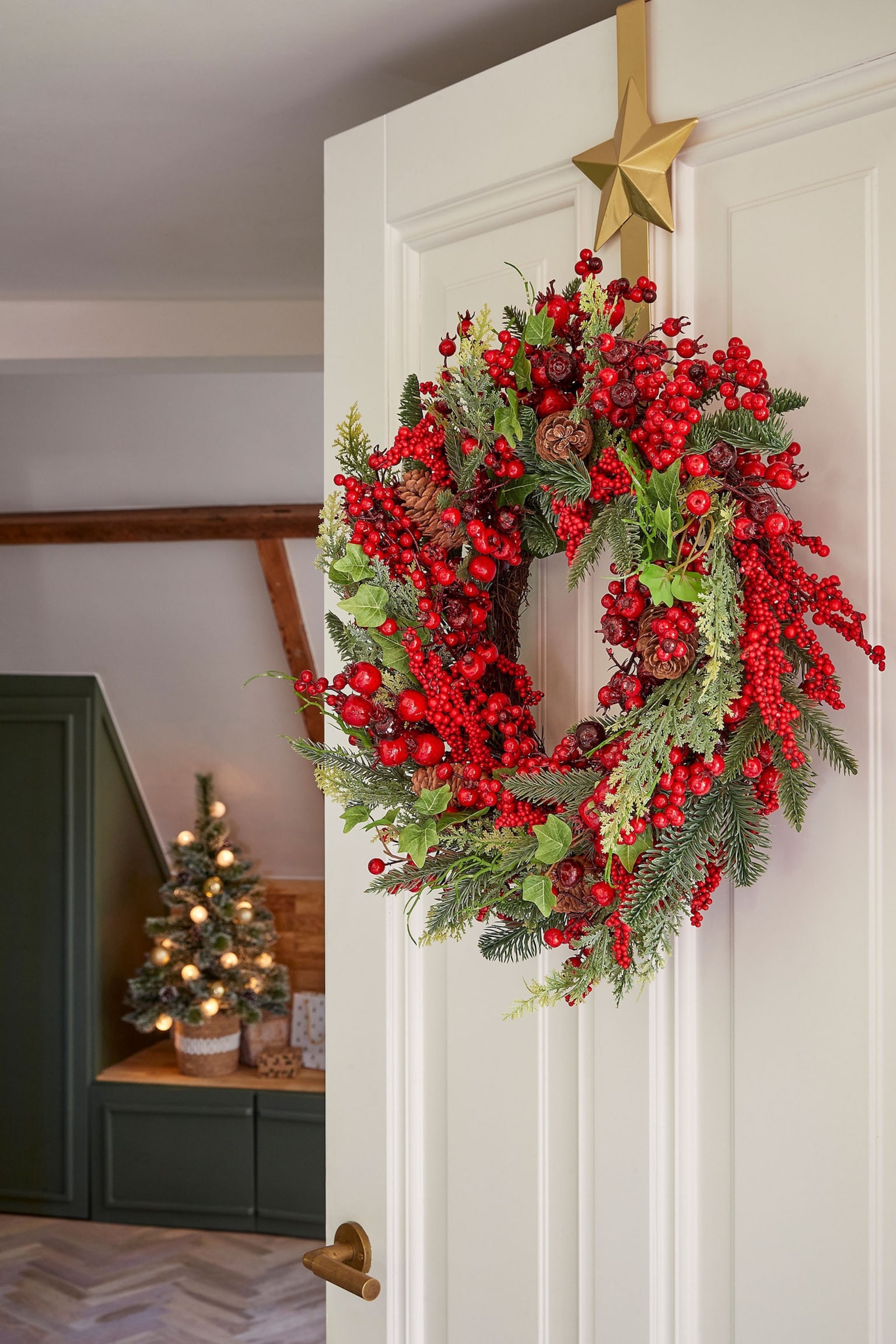 Wieniec Świąteczny Z Ozdobami - Czerwony - 2