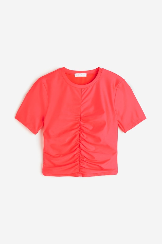 Ruched Crop Tee - Fiery Coral - 2