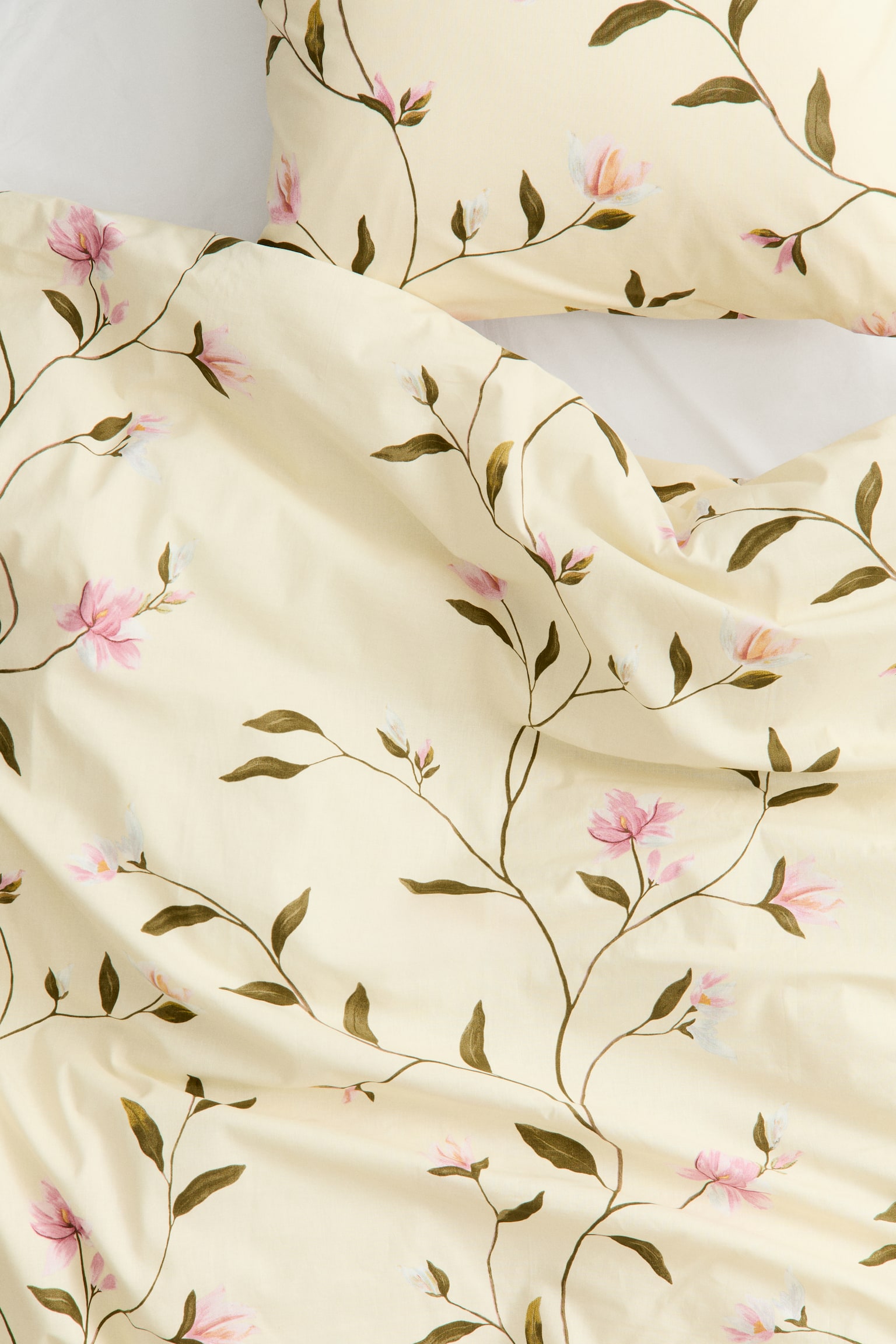 Односпальний комплект постільної білизни з бавовни - Світло-бежевий/квітчастий/Білий/квітчастий - 4