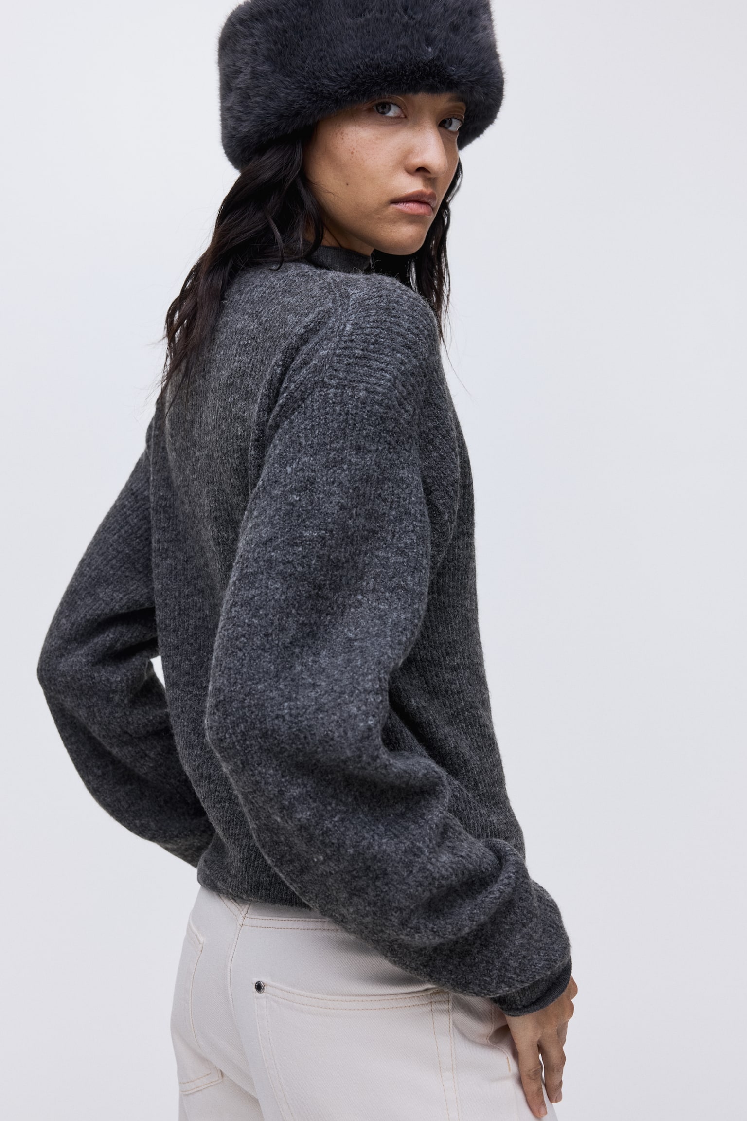 קרדיגן ריב - אפור כהה/סגול שזיף כהה/קרם - 3