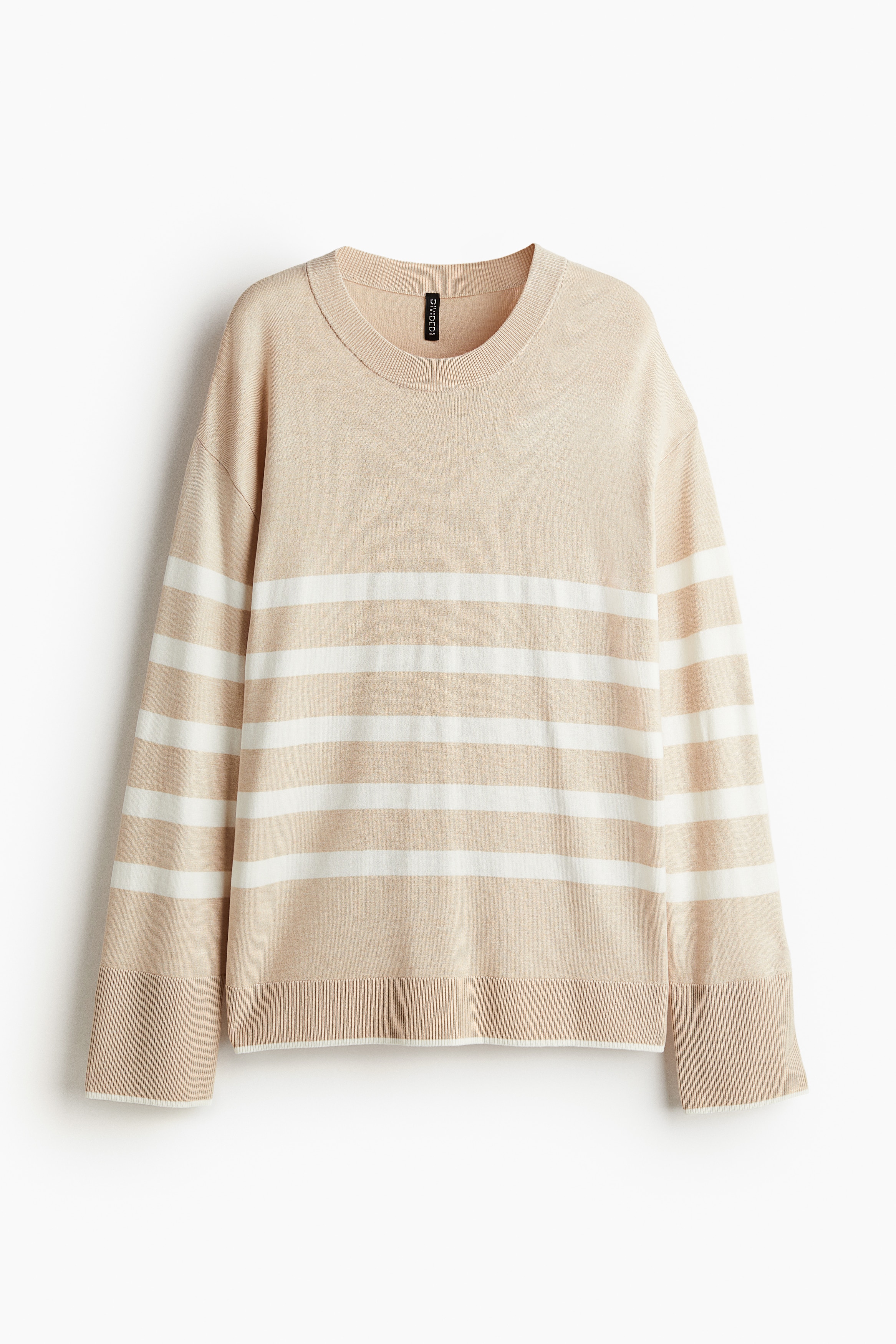 Femme - Pull en maille fine Beige clair/rayé - Size: XS  - H&M