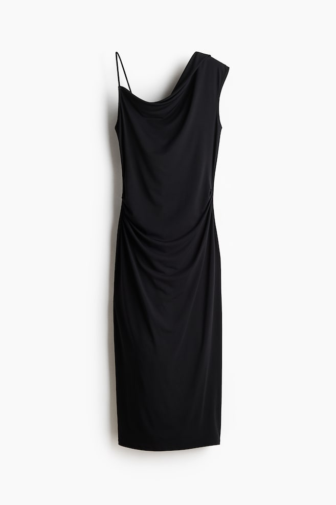 Asymmetric Jersey Dress - Black/Dark beige/leopard print - 1
