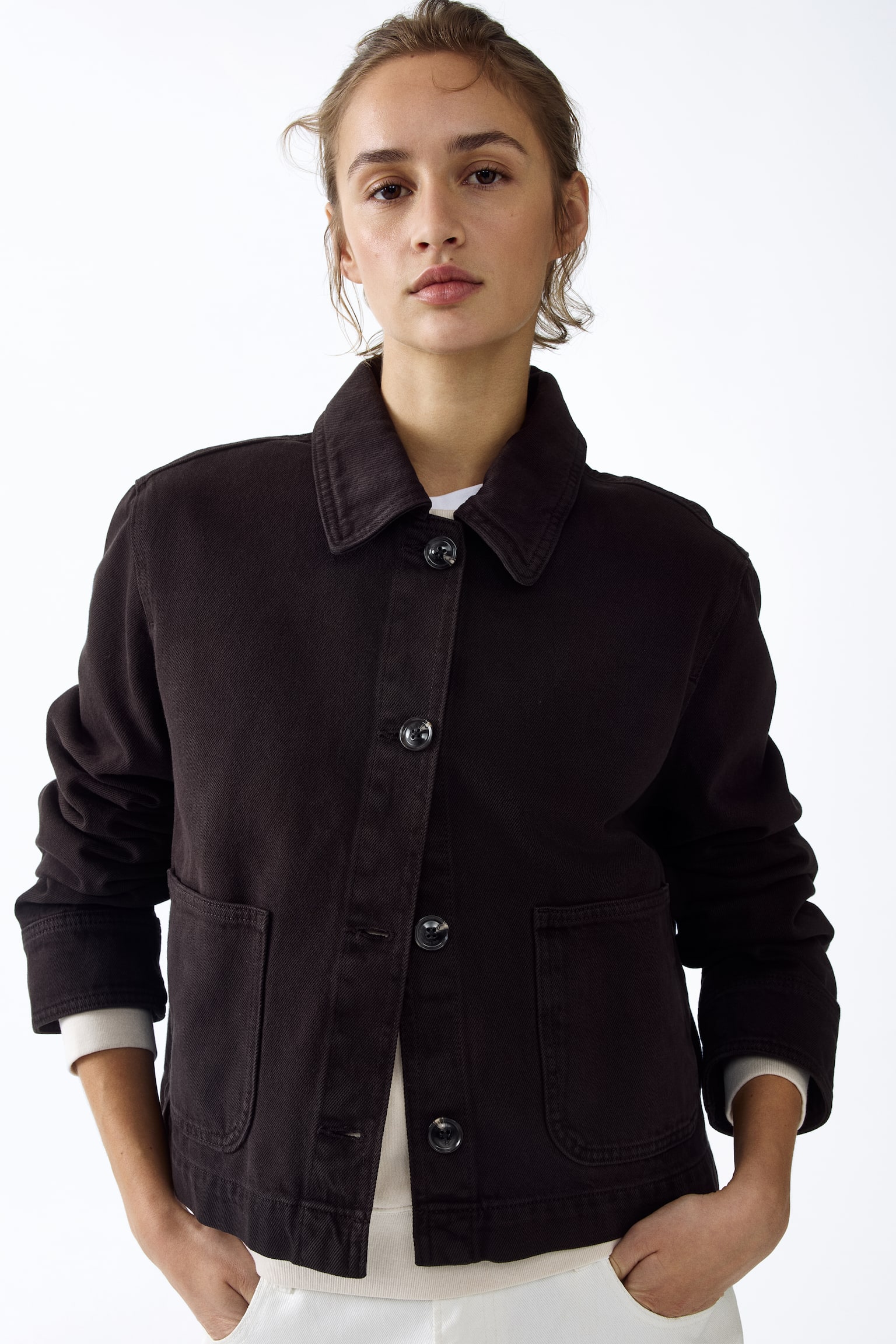 Cotton twill shacket-Dark brown - 4