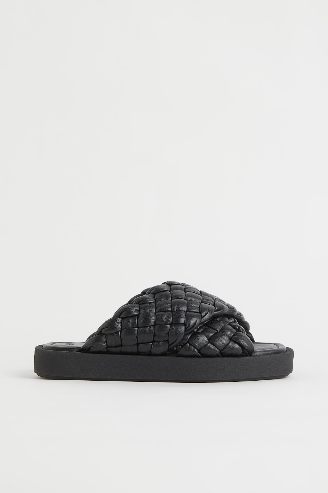 Leather slides - No heel - Black/braided - Ladies | H&M US