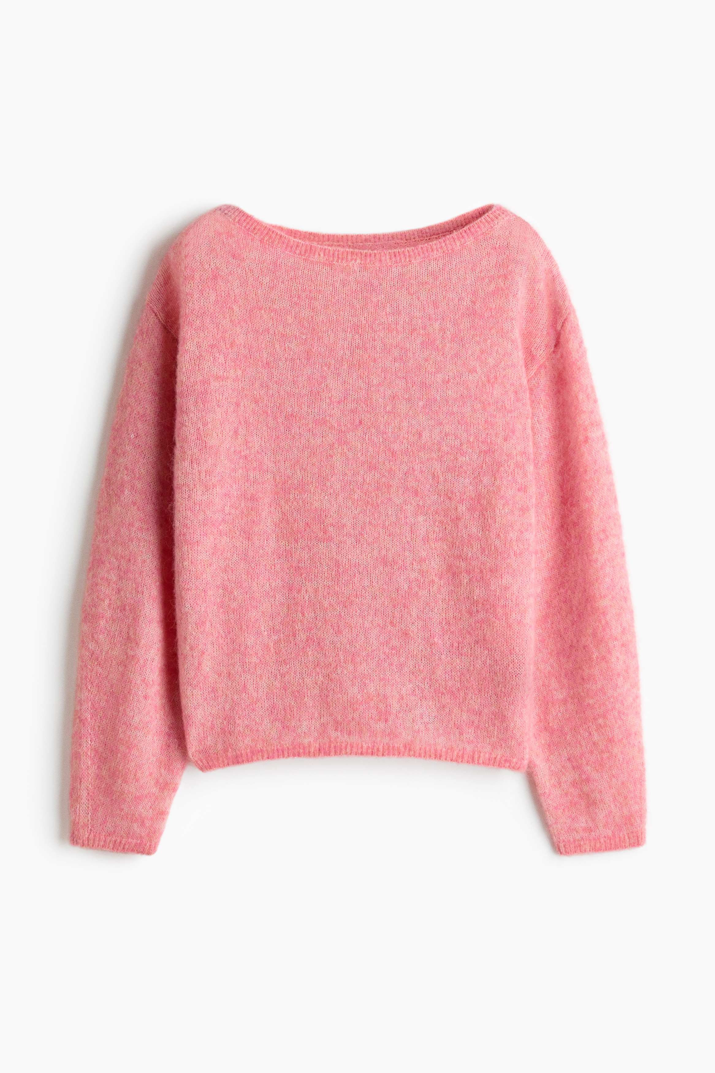 Boat-Neck Fine-Knit Sweater - Pink