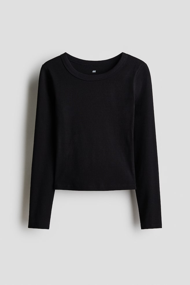Camisola em jersey canelado de algodão - Preto/Rosa claro - 1