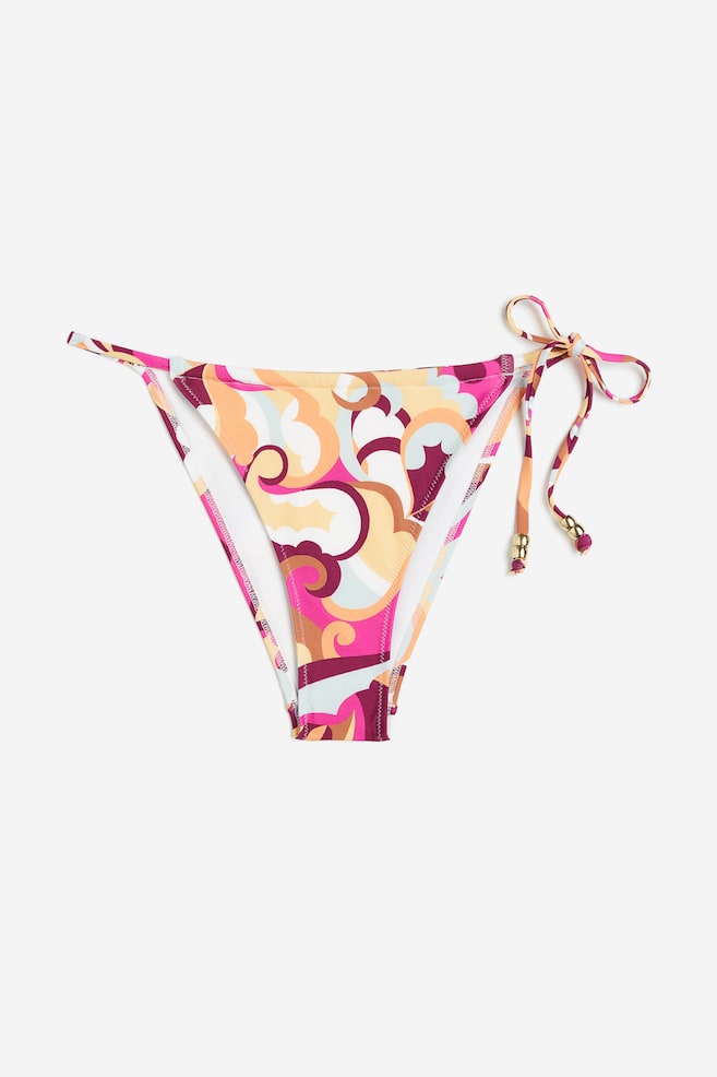 Tie tanga bikini bottoms - Pink/Patterned - 1