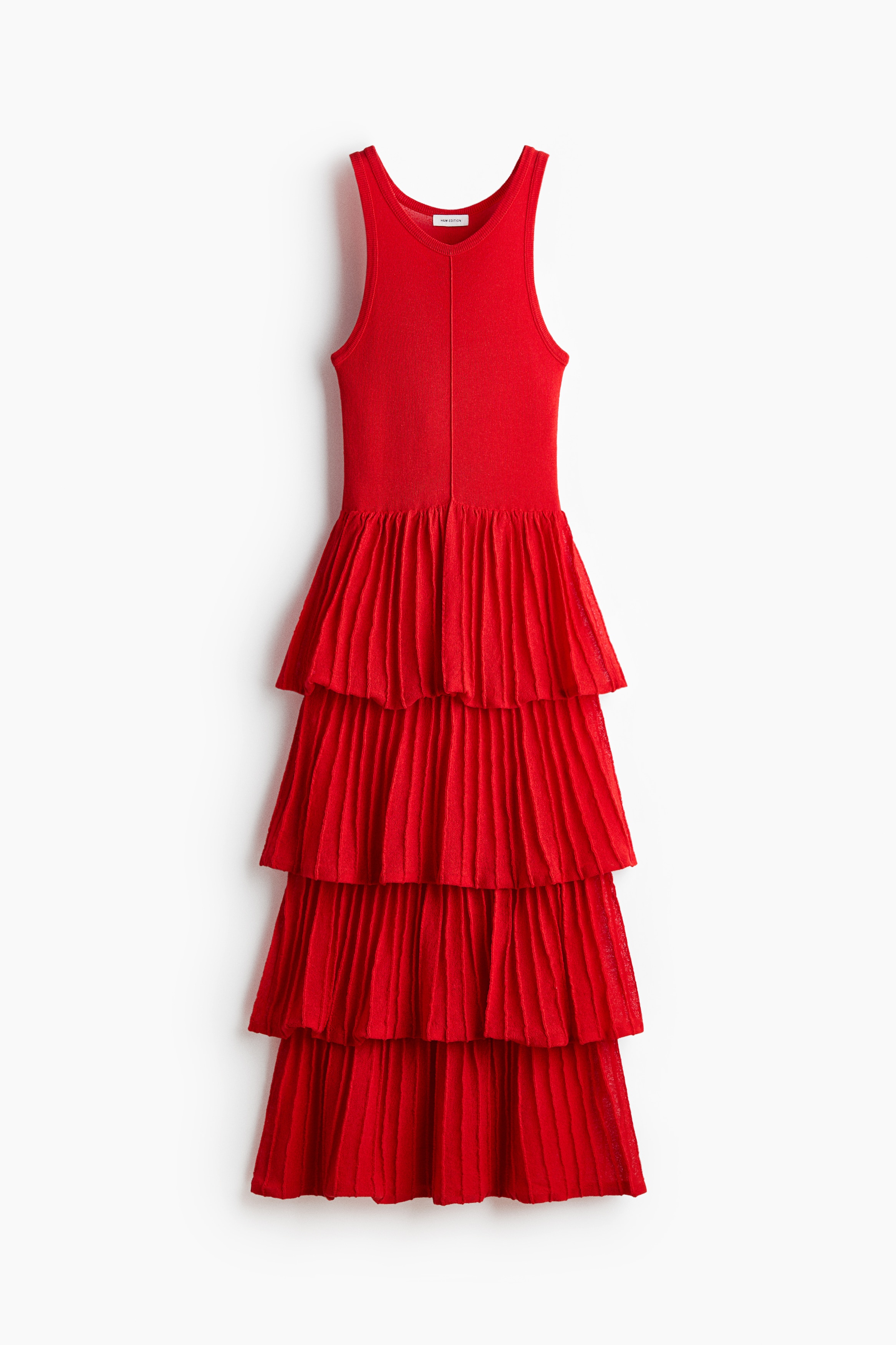 Tiered fine-knit dress - Bright red