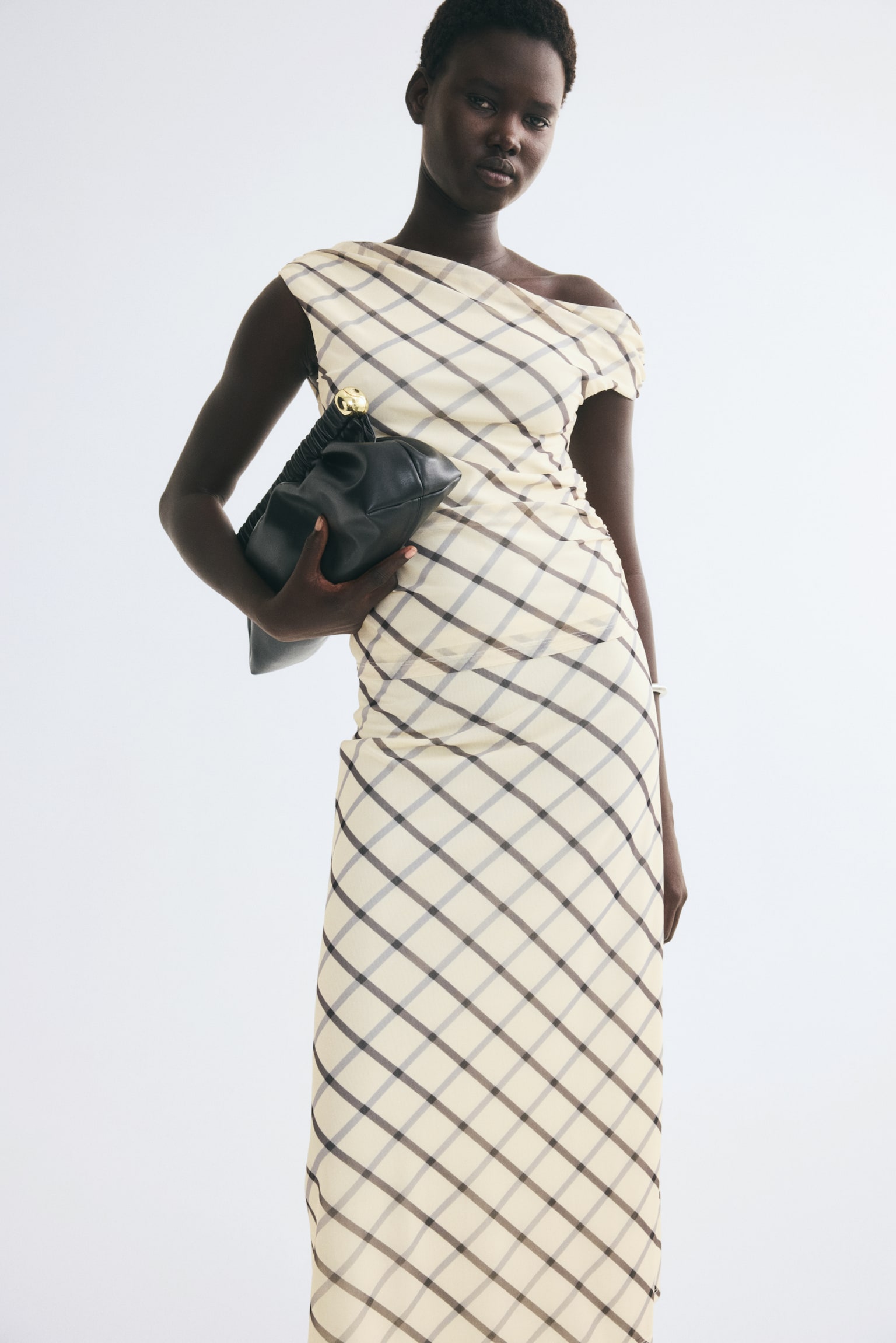 Cap-sleeved mesh top - Cream/Checked - 1