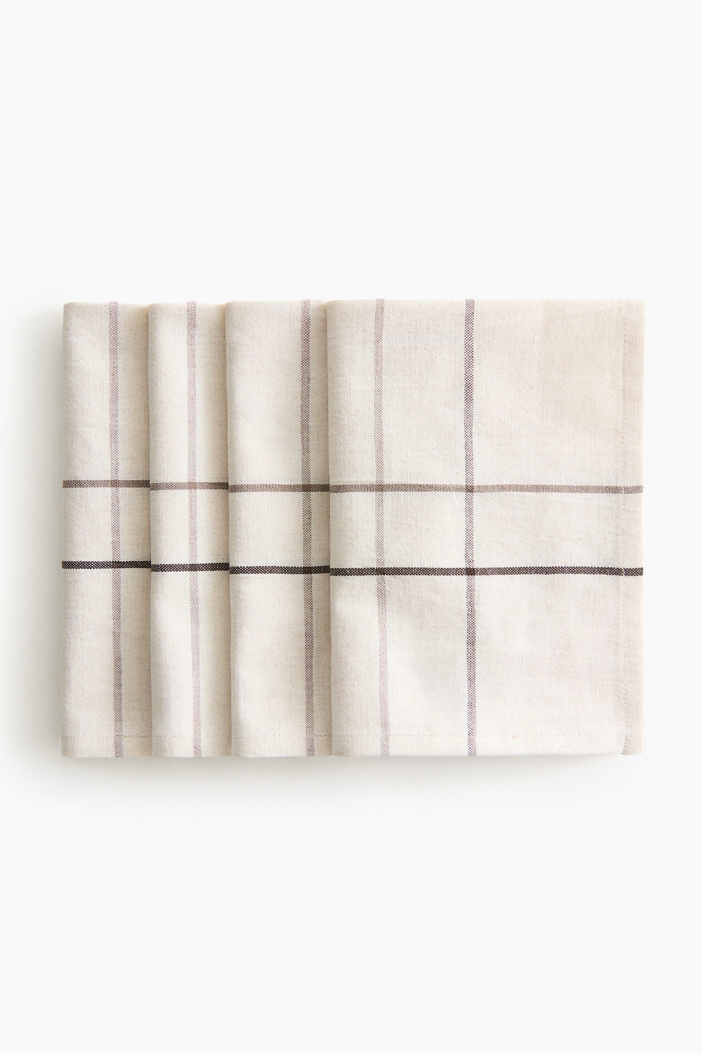 4-Pack Patterned Linen-Blend Napkins - Cream/brown checked/White/checked