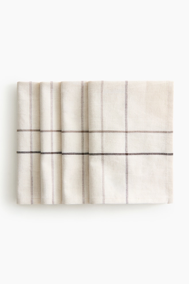 4-pack patterned linen-blend napkins - Cream/Brown checked/Cream/Dusty yellow checked/Cream/Dusty blue checked/White/Checked - 1