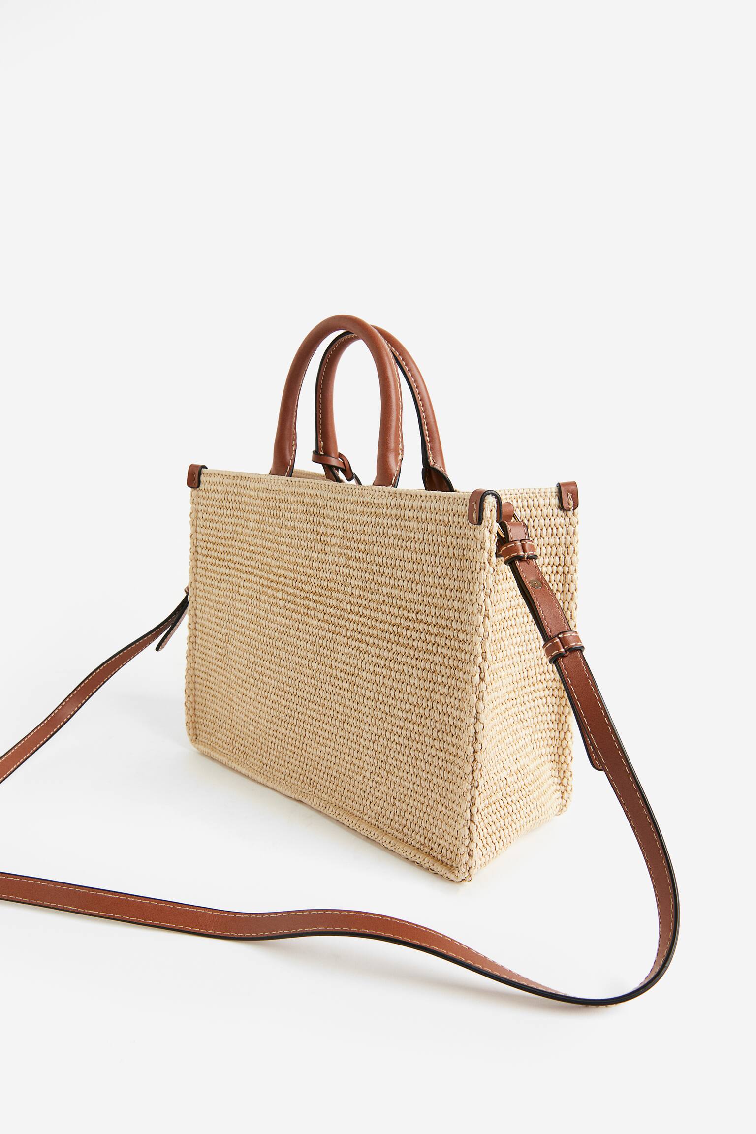 Crossbody Straw Bag - Beige/Brown - 6