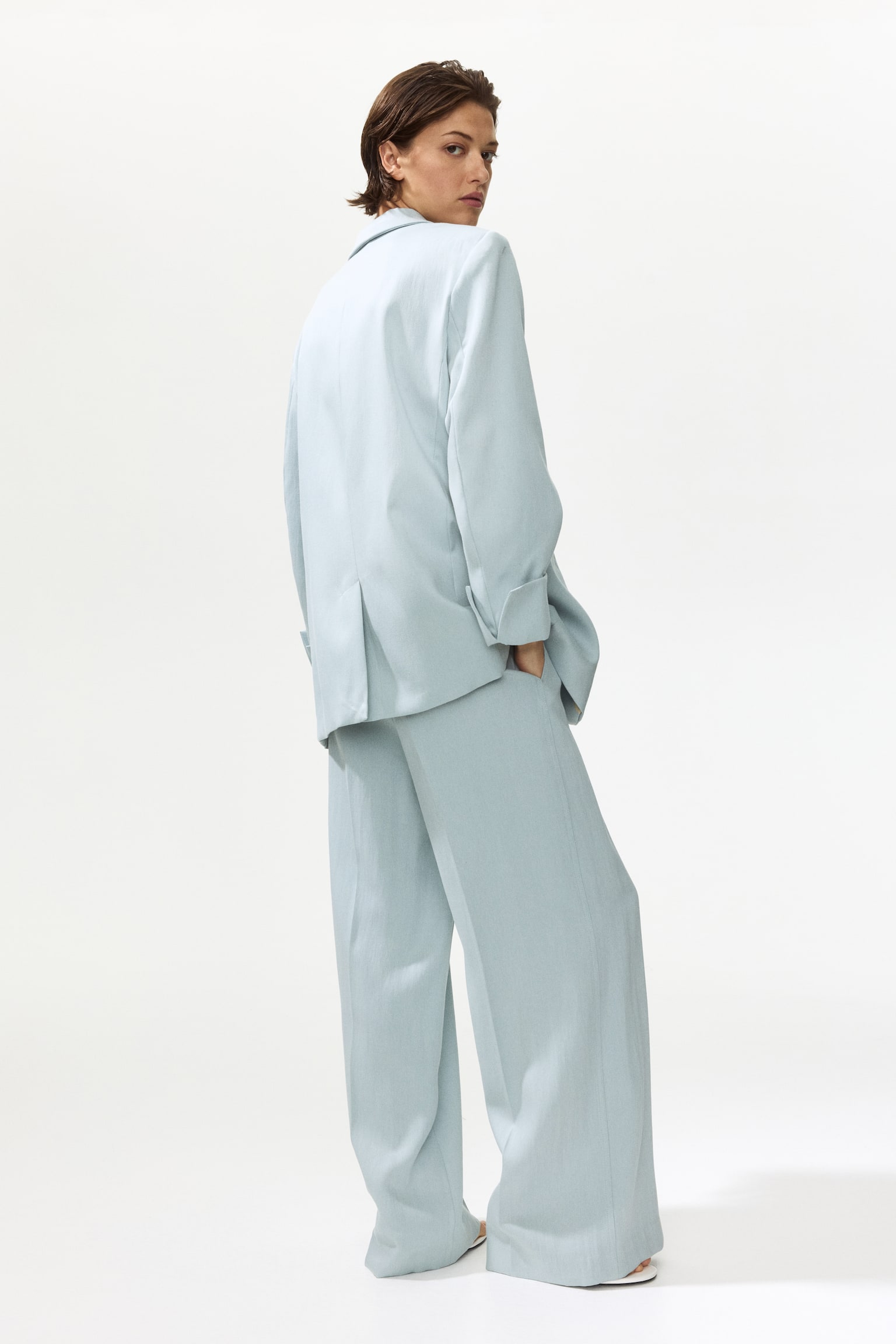Wide linen-blend trousers - Dusty turquoise/Burgundy/Light beige/Dark brown - 4