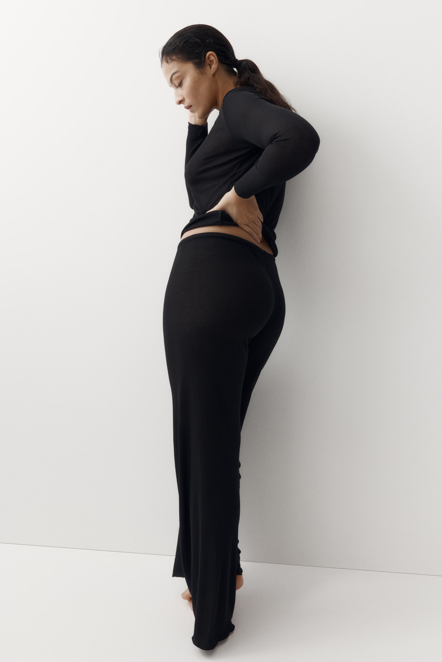 Ribbed pyjamas - Black/Dark brown/Leopard print/Light beige marl/Burgundy - 7