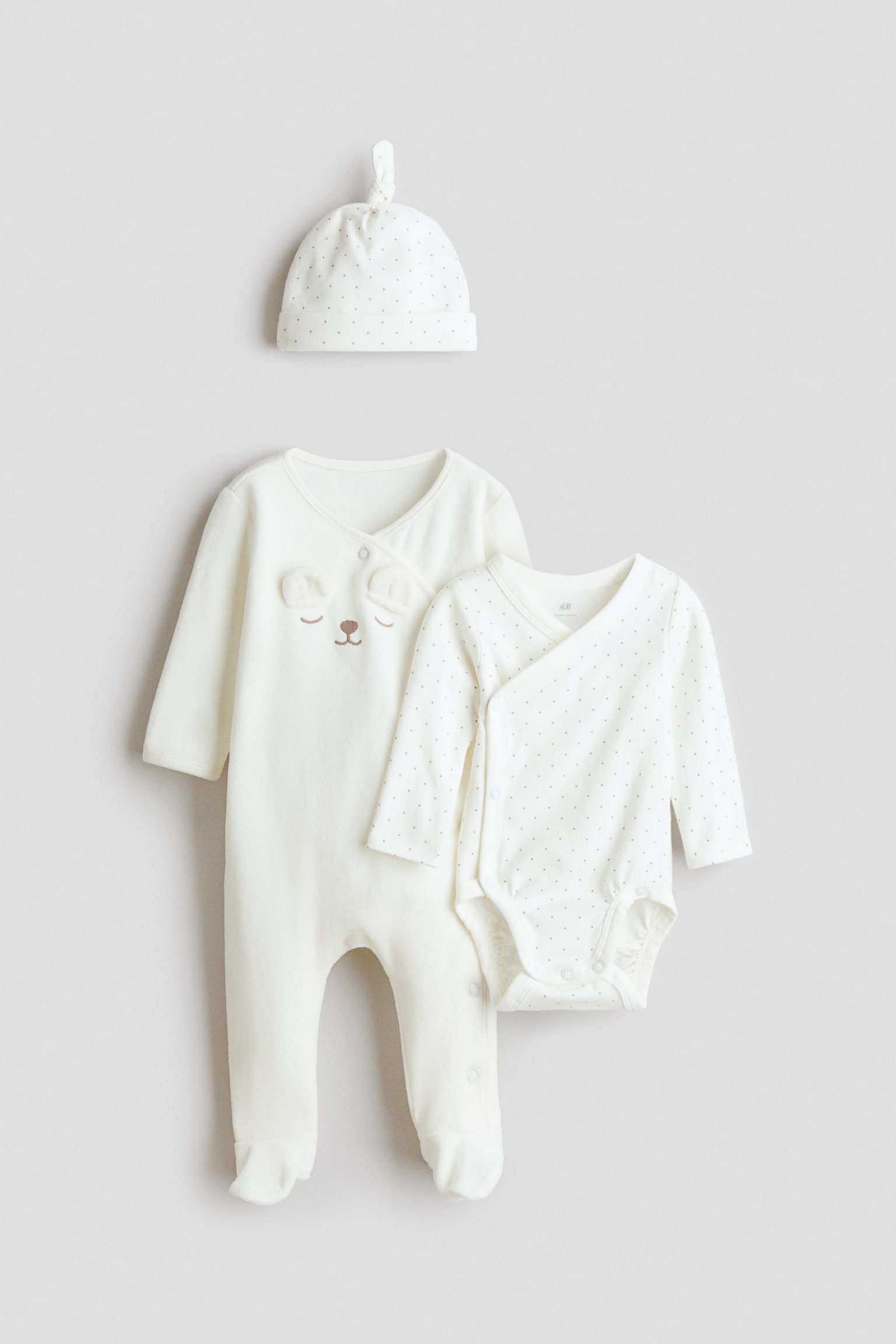 3-piece cotton set - White/Spotted