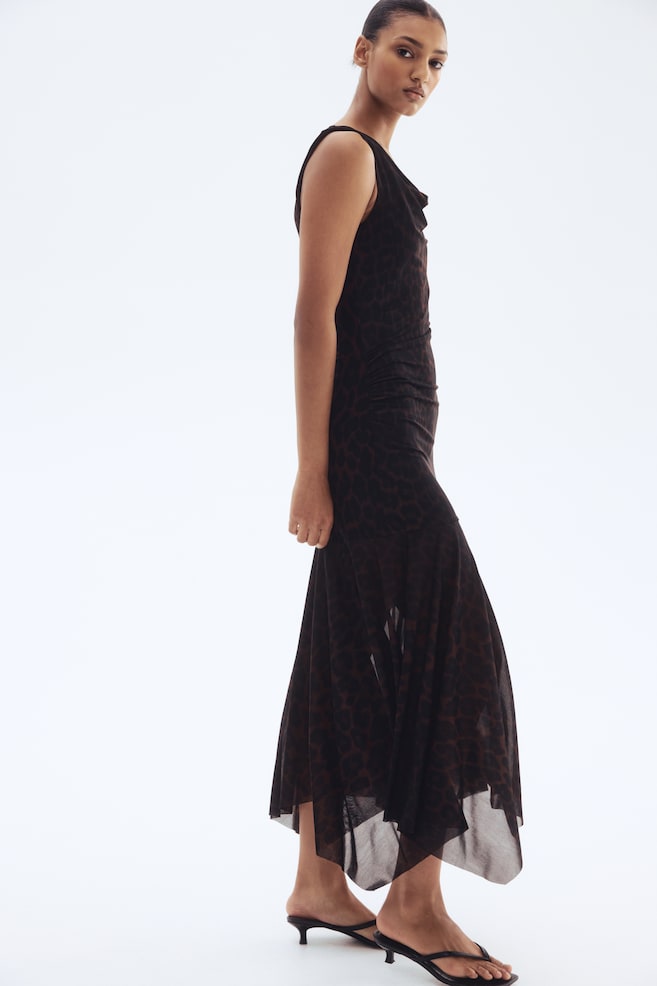 Draped mesh dress - Marrone scuro/leopardato - 1