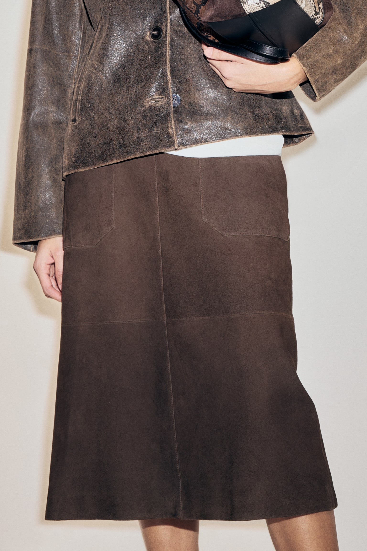 麂皮裙 - 深咖啡色 - 4