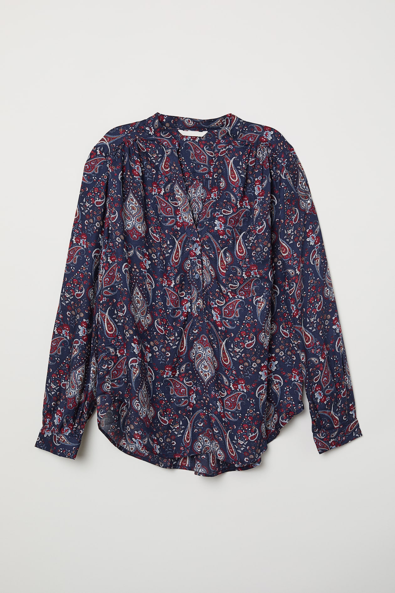 V-neck Blouse - V-neck - Long sleeve - Dark blue/paisley-patterned ...