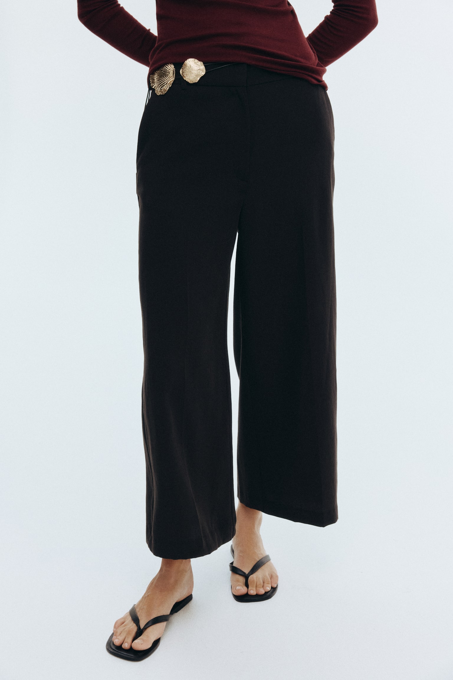 Wide ankle-length trousers - Black/Light beige/Dark brown - 3